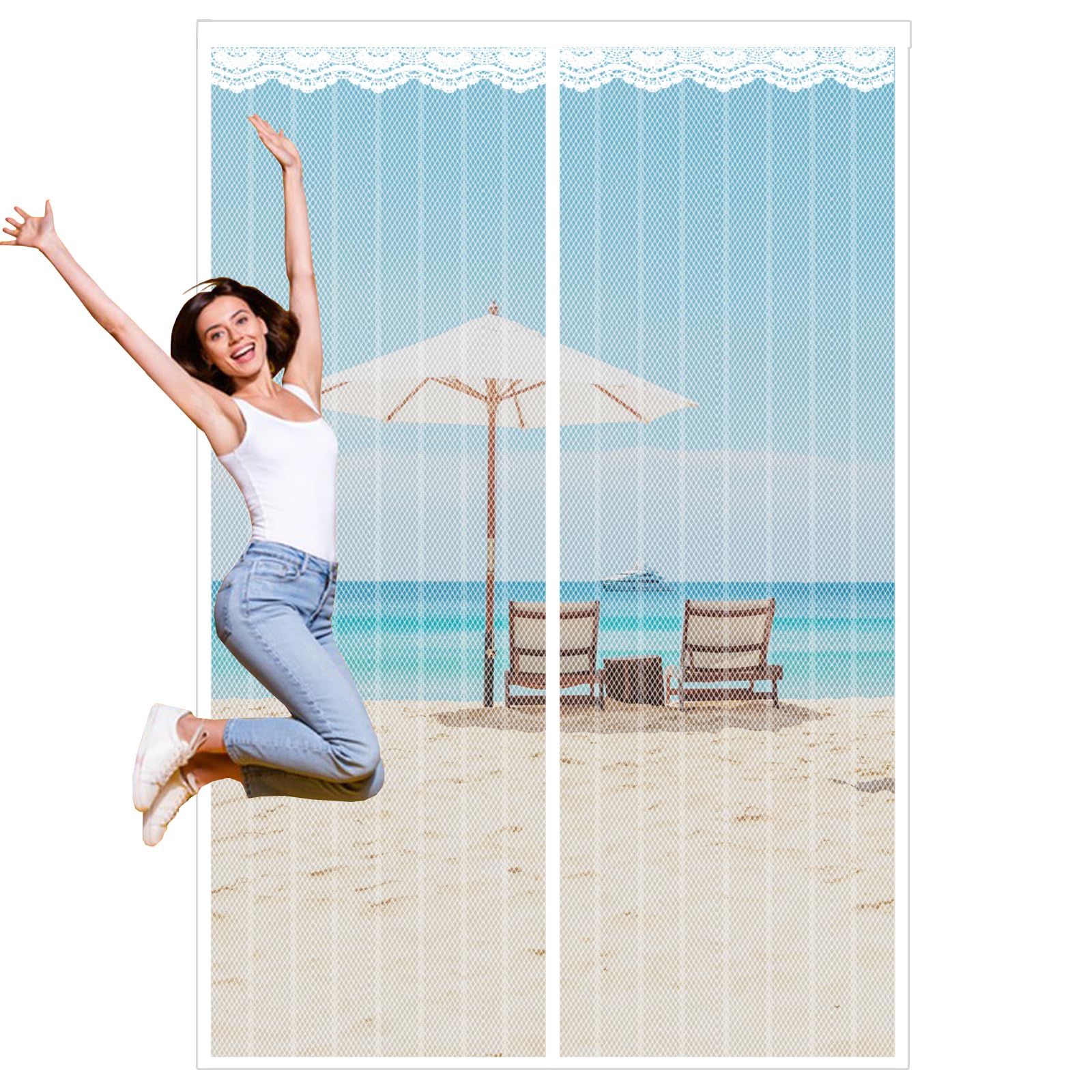 Magnetic Fly Screen Door,Fly Screens for Doors,Heavy Duty Bug Mesh Curtain with Powerful Magnets,Anti Mosquito Mesh Fly Curtain,Fly Nets for Doors Without Drilling,Keep Fly Bug Out,270x270cm,White — image 1