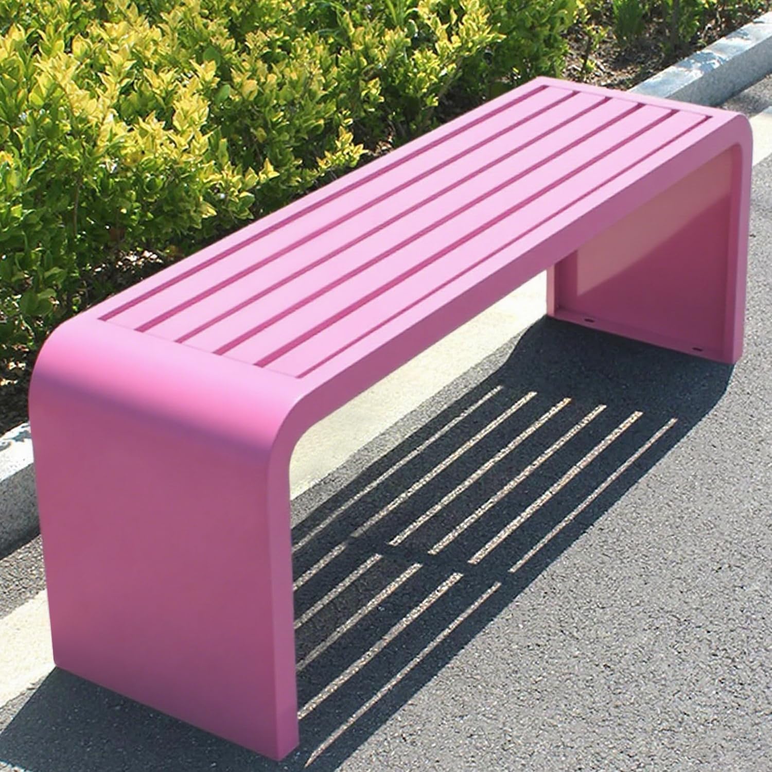 Outdoor Backless Bench,Stainless Steel Garden Patio Porch Bench,Art Deco Alloy Picnic Bench,Modern Multicolor Park Bench,Waterproof Metal Garden Bench,Steel Frame Outdoor Bench (Pink, 39, inch)