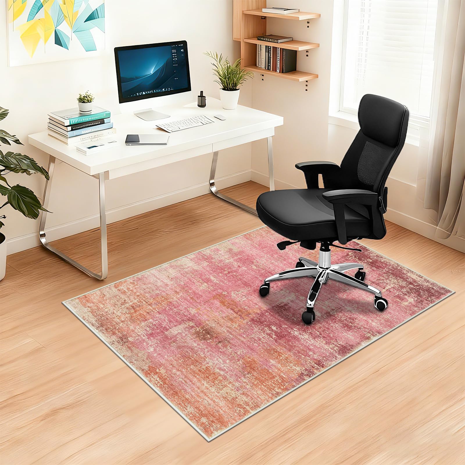 Capslpad Office Chair Mats for Hardwood Floor 90x120cm Non-Slip Modern Abstract Home Multi Purpose Chair Mat Low Pile Floor Protectors Computer Chair Carpet for Tile Laminate Rolling Chair, Pink