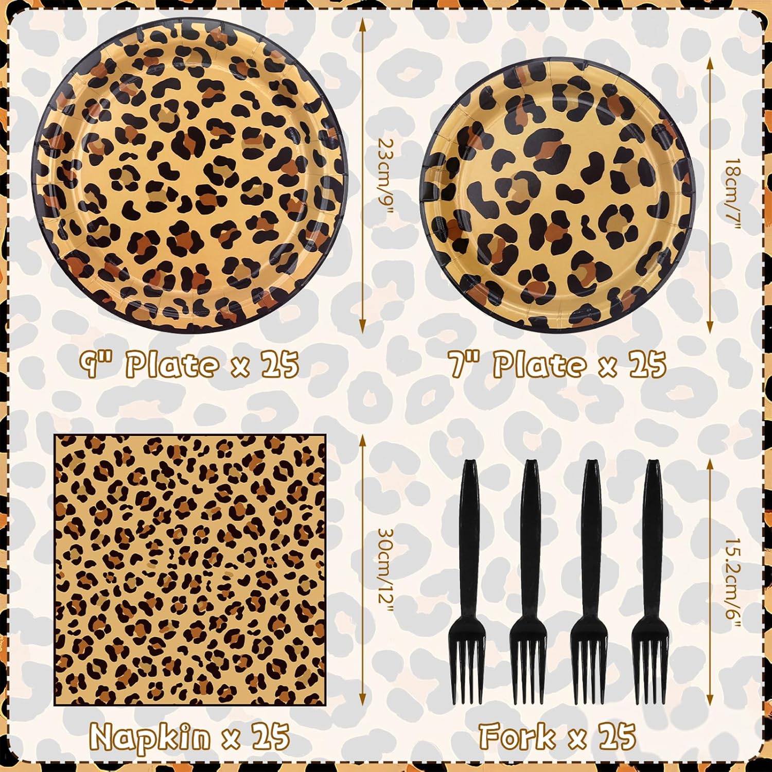 Cheetah Birthday Party Decoration, Leopard Print Party Plates Napkins, Forks, Tableware Sets for Jungle Safari Print Party Supplies, Baby Shower, Serves 25(Leopard) - Image 5