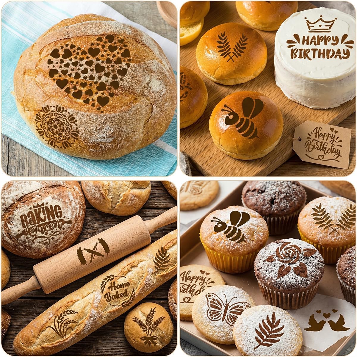 16 Pcs Sourdough Stencils for Bread Cookie Stencils Baking Mold Set Cake, Pie, or Cookie Cook Baking Template 16 Styles(6 x 6 Inch)