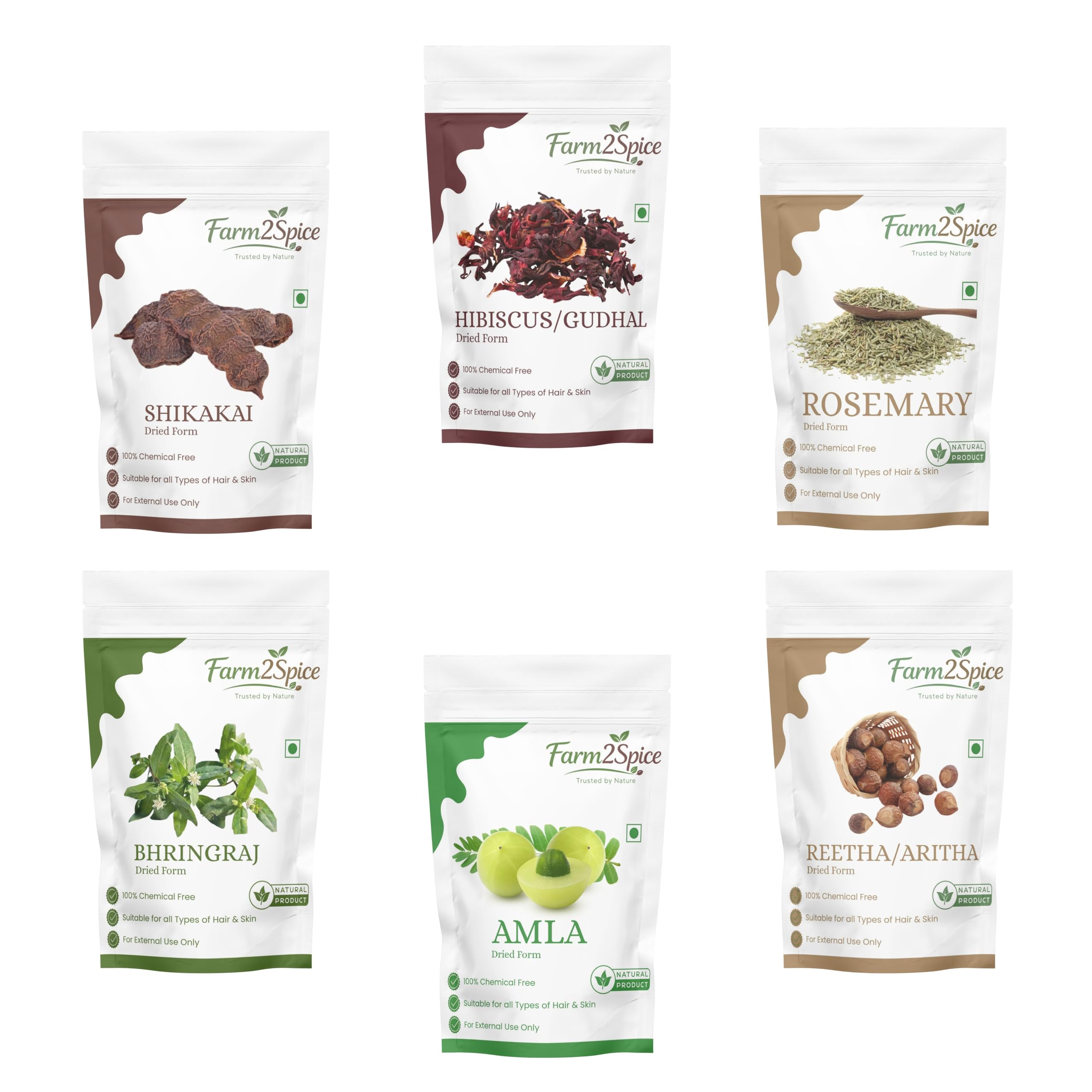 Organic Raw Reetha, Amla, Shikakai, Hibiscus, Rosemary & Bhringraj Combo- 300g(50g x 6 Pack)|100% Natural Whole Dried Shikakai, Reetha Nuts, Amla | Hair growth | Hair & Skin Care | Pure Raw form-image-41