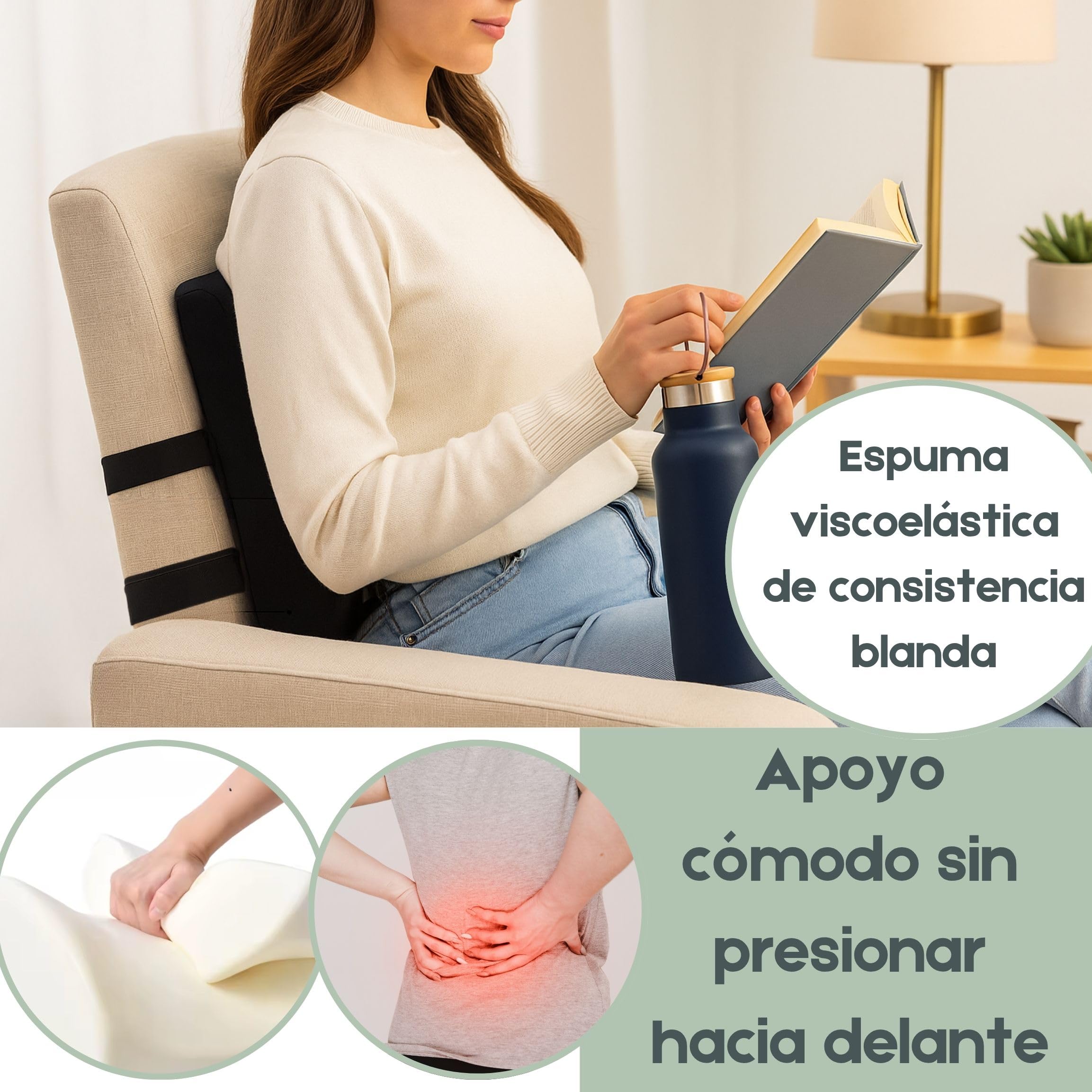 Jacky&Choco Cojín Lumbar Ergonómico de Espuma Viscoelástica para Silla de Oficina y Asiento de Coche, Almohada de Soporte Lumbar para Espalda con Bandas Ajustables