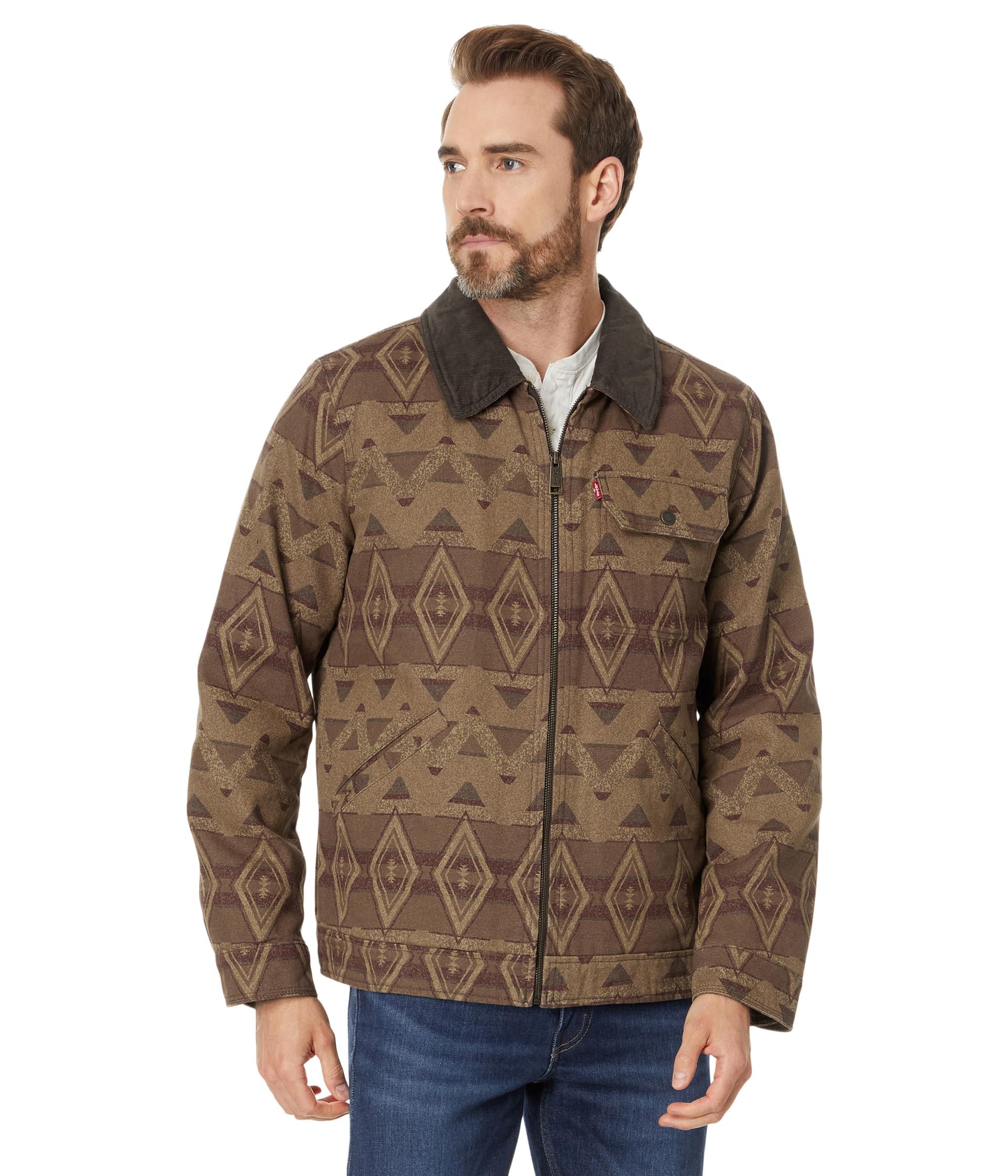 Levi's Men's Workwear Cotton Canvas Corduroy Collar Depot Jacket, Geometric Print, L