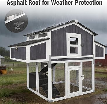 Large Chicken Coop with Unique Folding Design Easy Assembly, Outdoor Hen House with 2 Nesting Boxes, Leakproof Pull-Out Tray, and UV-Resistant Roof (Black)