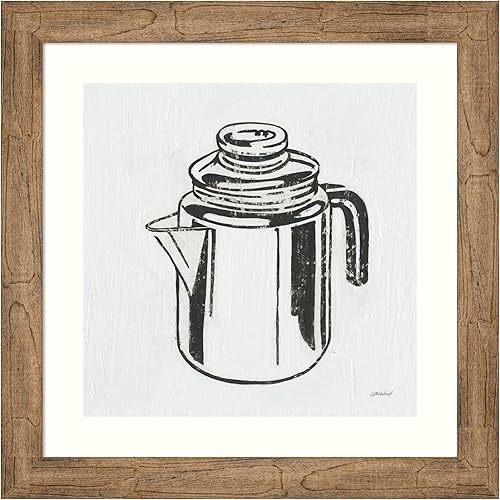 Amanti Art Lienzo decorativo para pared enmarcado de 24 x 24 pulgadas, cafetera retro (cocina) por Kathrine Lovell, arte de pared de cocina,