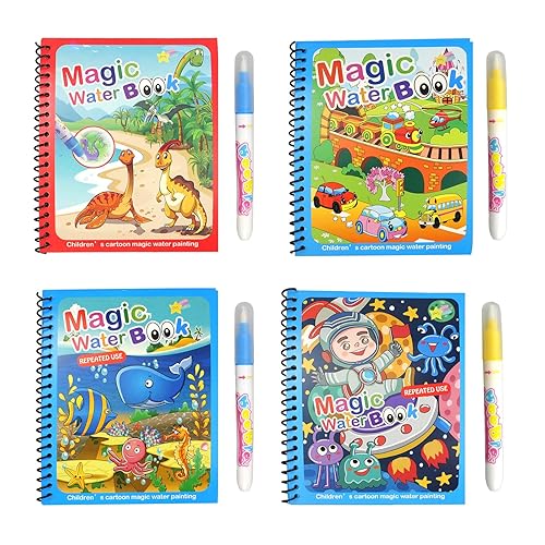 ‎posionks 4 Pezzi Libro Magico da Colorare Acqua Libro da Colorare con Acqua Riutilizzabile Magic Water Book con Penna Libri ad Acqua da Colorare Regali per Ragazzi e Ragazze