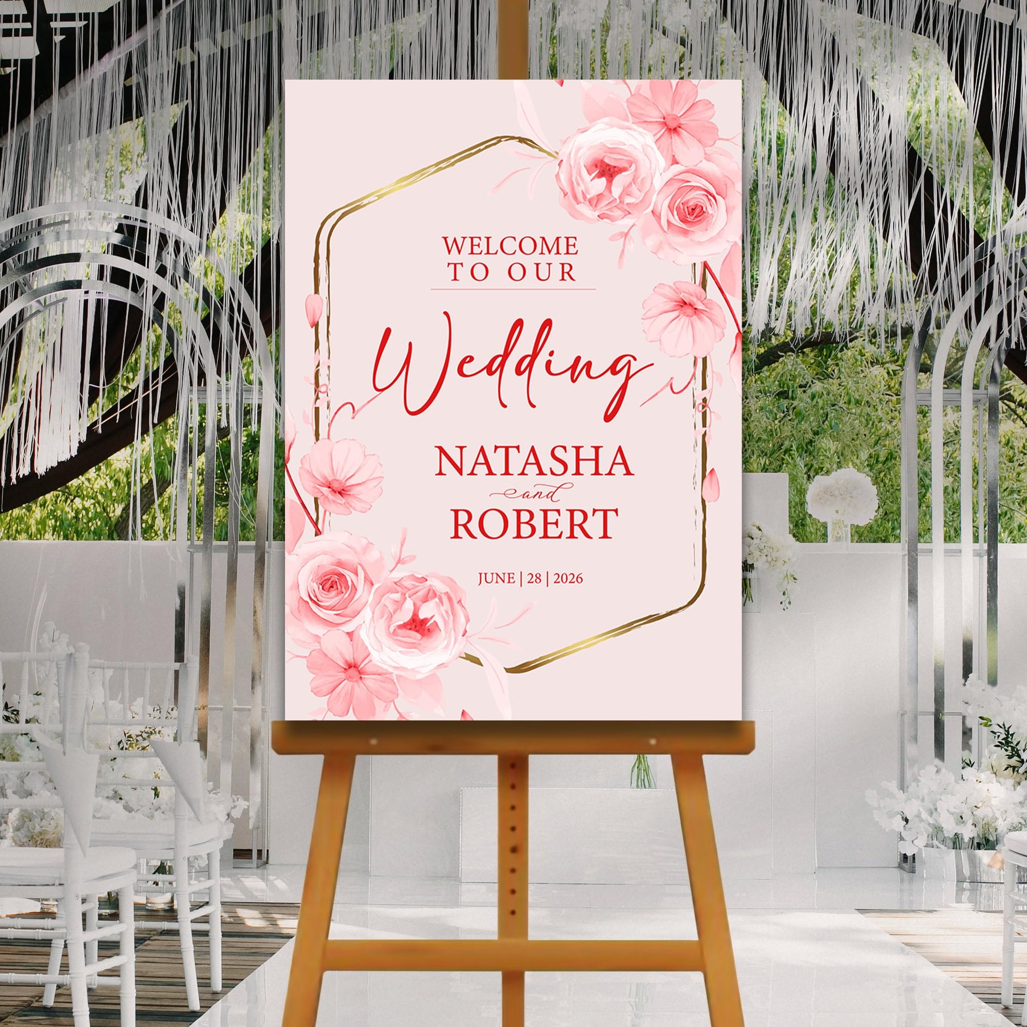 Greenery Floral Wedding Welcome Sign, Coloured Roses Sign, Wedding Sign, A1, A2, A3 or A4, Wedding Decor, Large Welcome Sign, Printed Sign