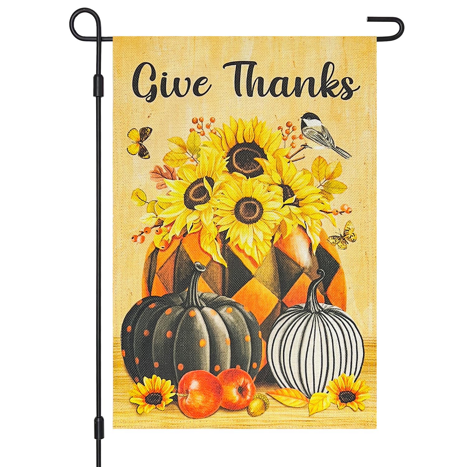 Vigor Home Fall Garden Flag Pumpkin Vase Sunflowers Apples 12×18 Inch Double Sided for Outside Thankful Holiday Autumn Yard Decor