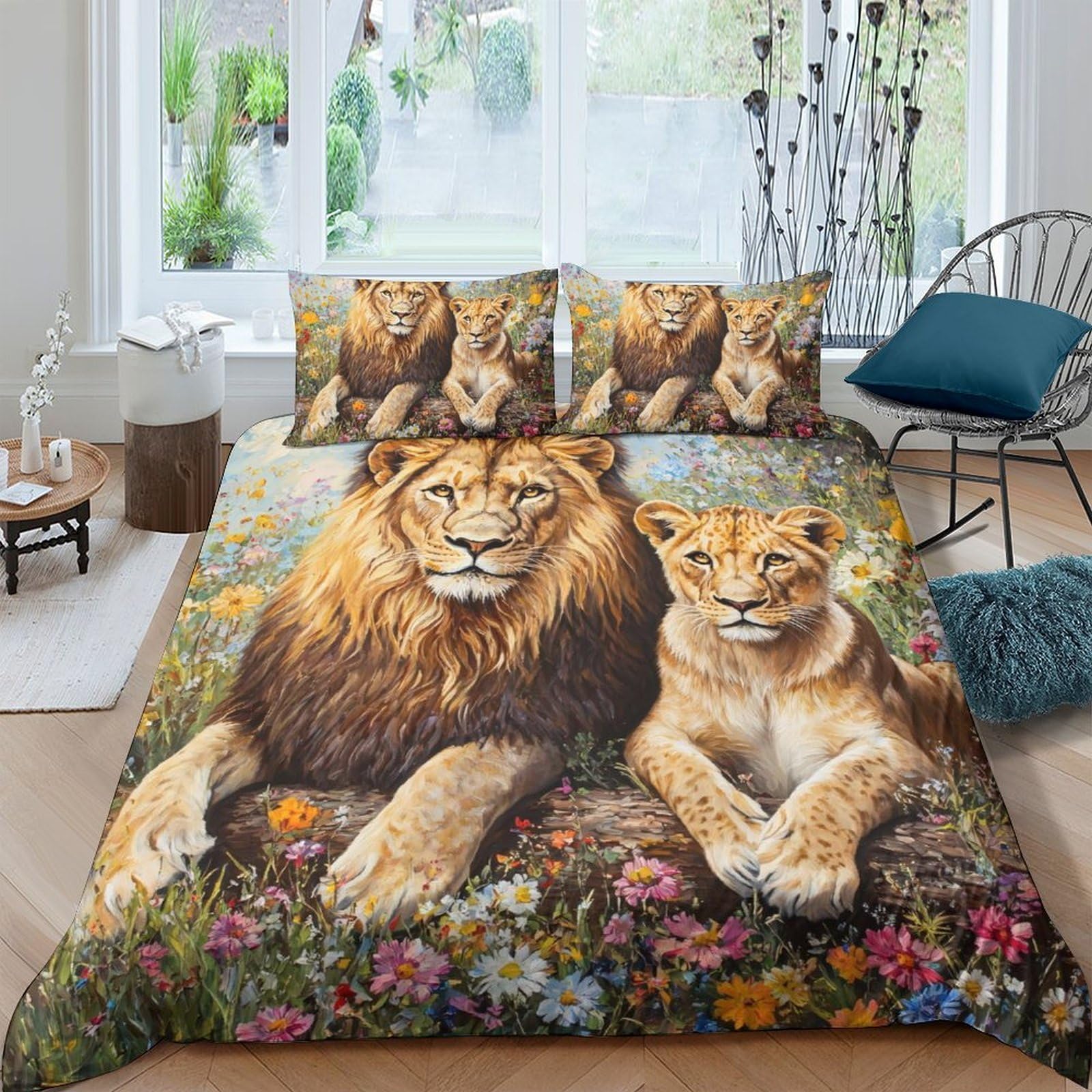 Ctjqhvkz Style-8 3D Printed Lion And Lioness Fitted Sheet Microfiber Wild Meadow Bed Cover For Bedroom Dorm Mattress Protection Decor Single（135X200cm）