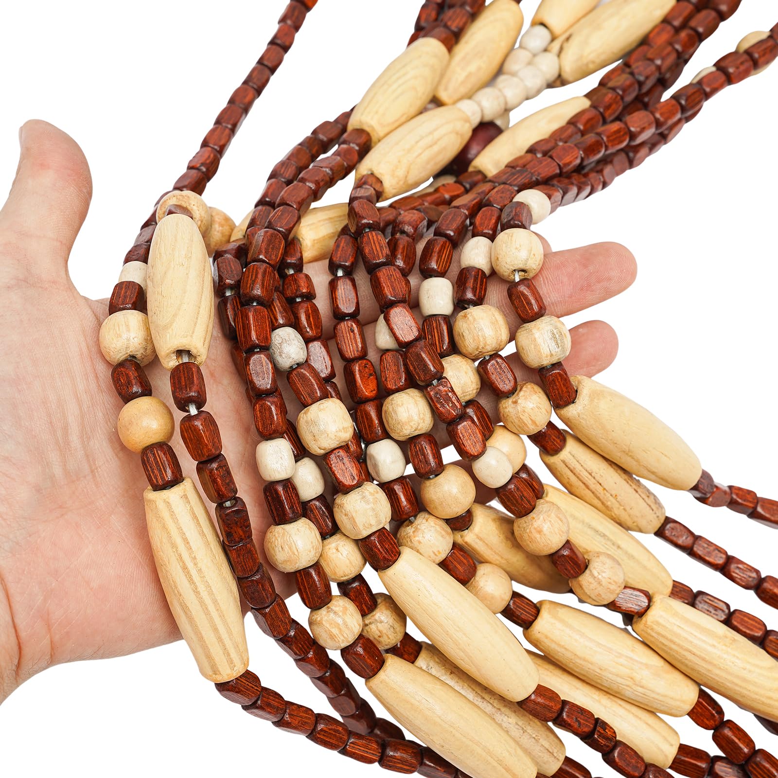 Rideau de porte en perles, 31 chaînes de perles, fabriqué en bambou et bois, fait à la main, beige, marron, 90 x 175 cm, rideau de porte en bois naturel