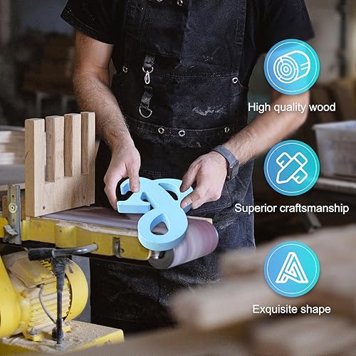 Miniatura 6 de AOCEAN Letras de madera azul de 6 pulgadas, letras de madera sin terminar para decoración de pared, letras decorativas de pie en rodajas, decoración