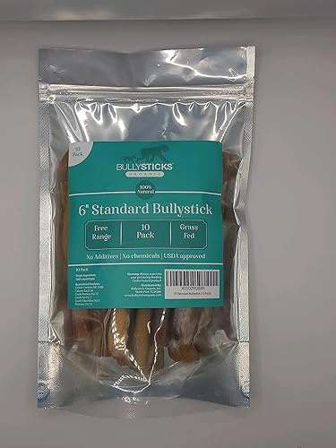 Palitos Bullysticks Organic para perros. Gran bolsa que contiene 10 premios bajos en olor para perro. Carne de res natural y de calidad superior.