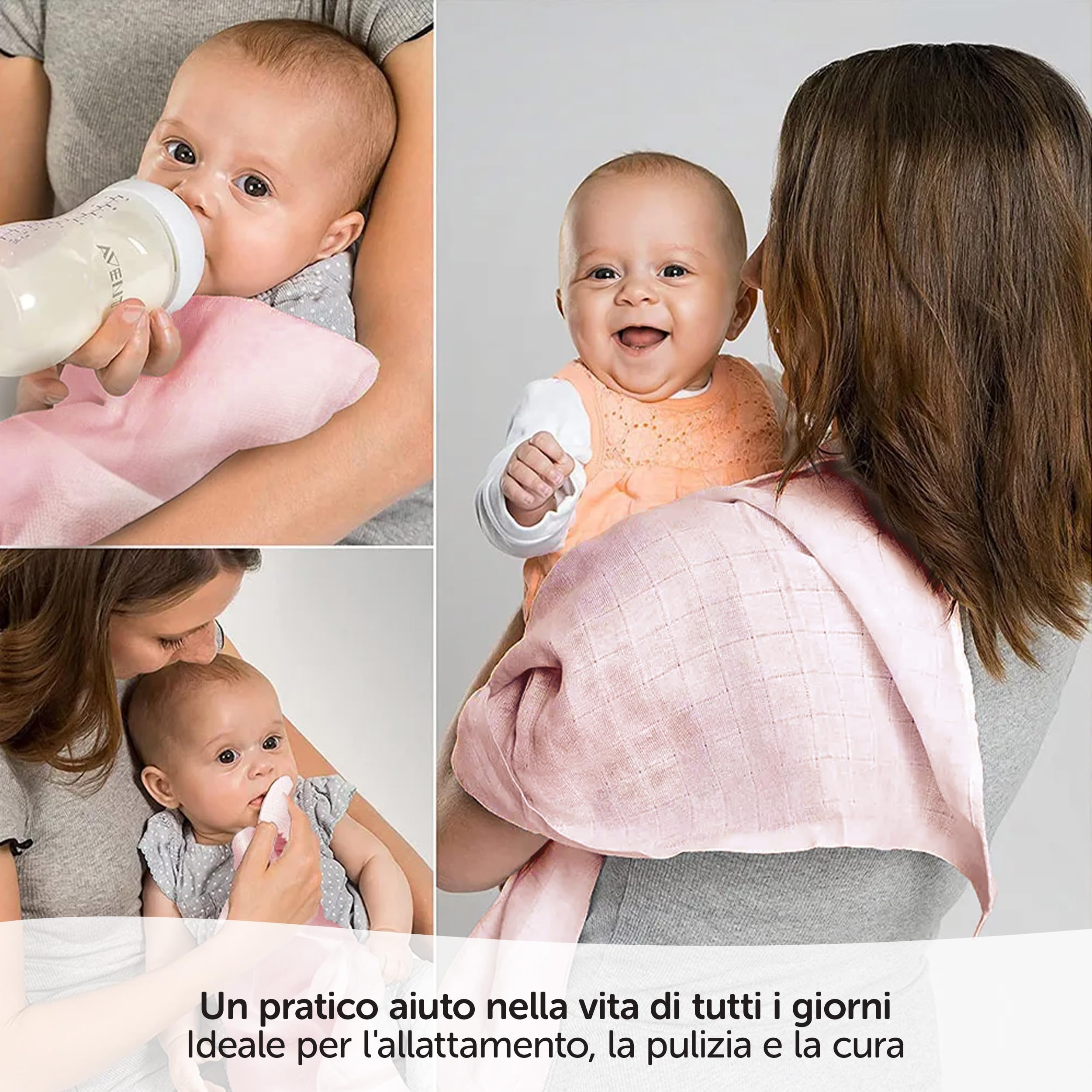 MAKIAN Set da 8 Mussole Neonato 80x80 cm - Teli in Mussola/Salviette Neonato in 100% Cotone, Test OekoTex Standard 100, Lavabili in Lavatrice