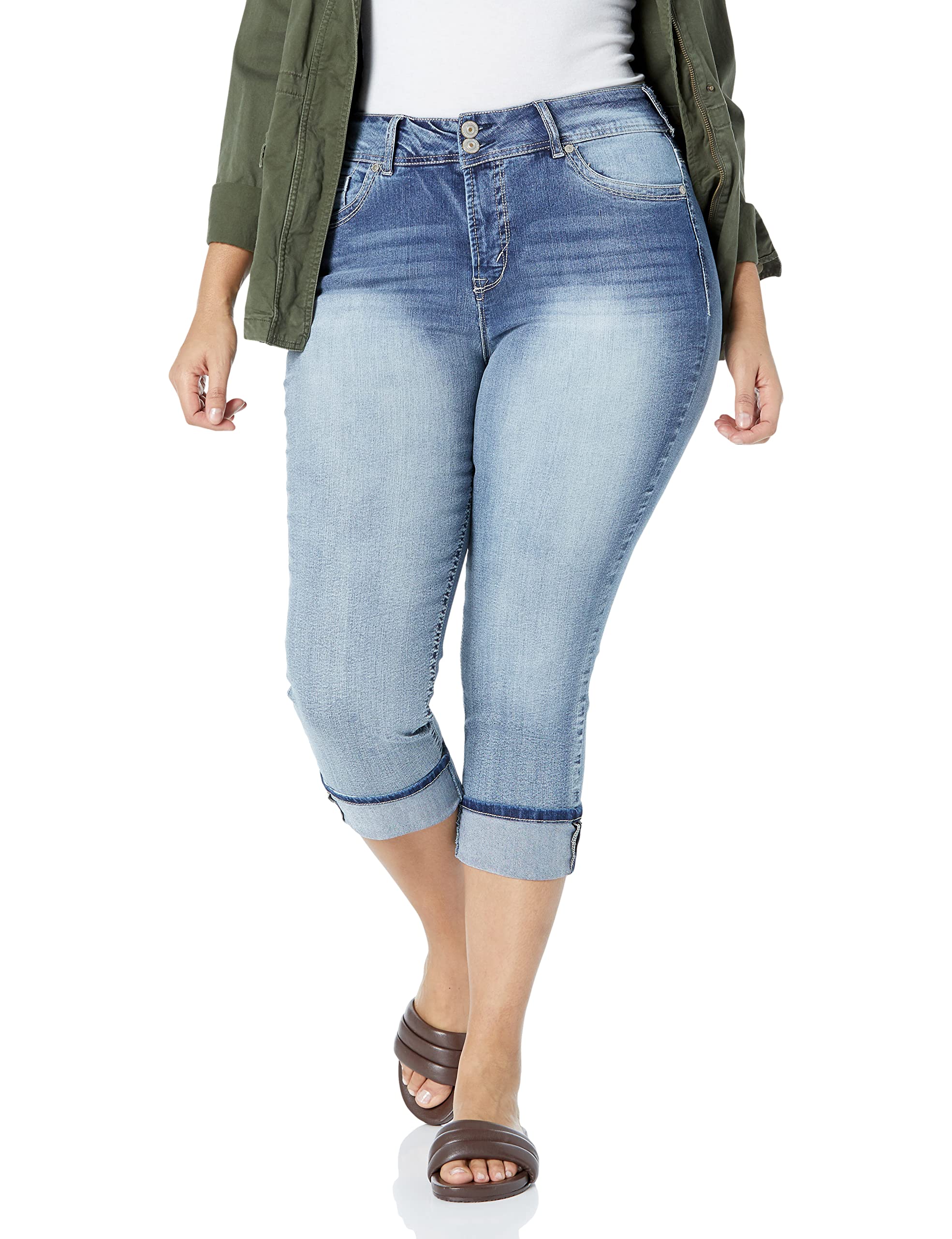 WallFlower Women's Juniors Instastretch Mid-Rise Curvy Skinny Stretch Denim Crop Jeans (Standard and Plus), Camille, 15