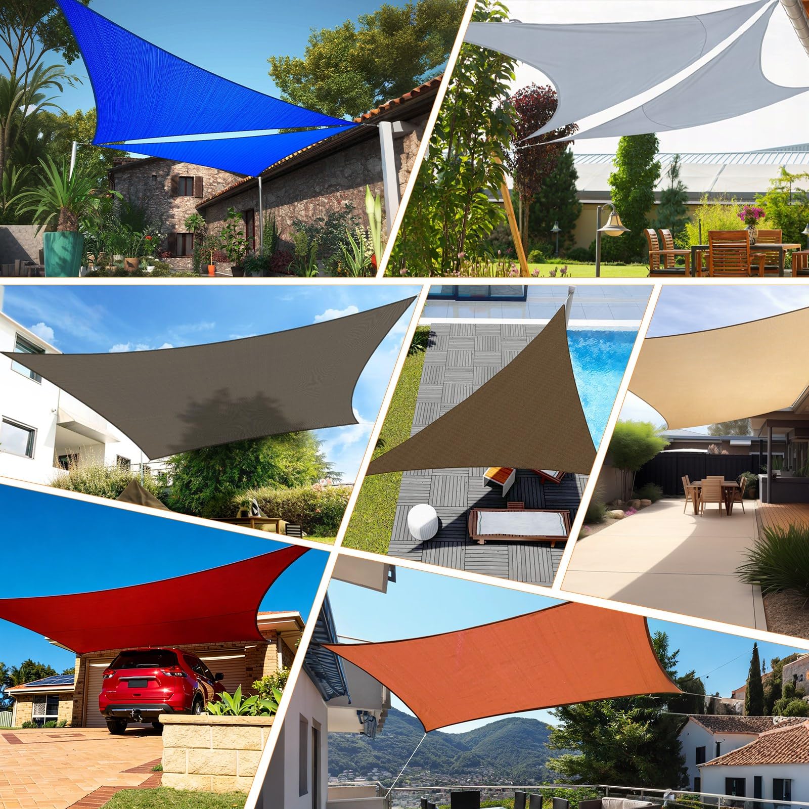 Voile D'ombrage 5x5x5m Triangulaire Toile Ombrage Imperméable polyesters Haute densité (PES) Protection 98% UV pour Jardin Extérieur Terrasse Cour, Marron