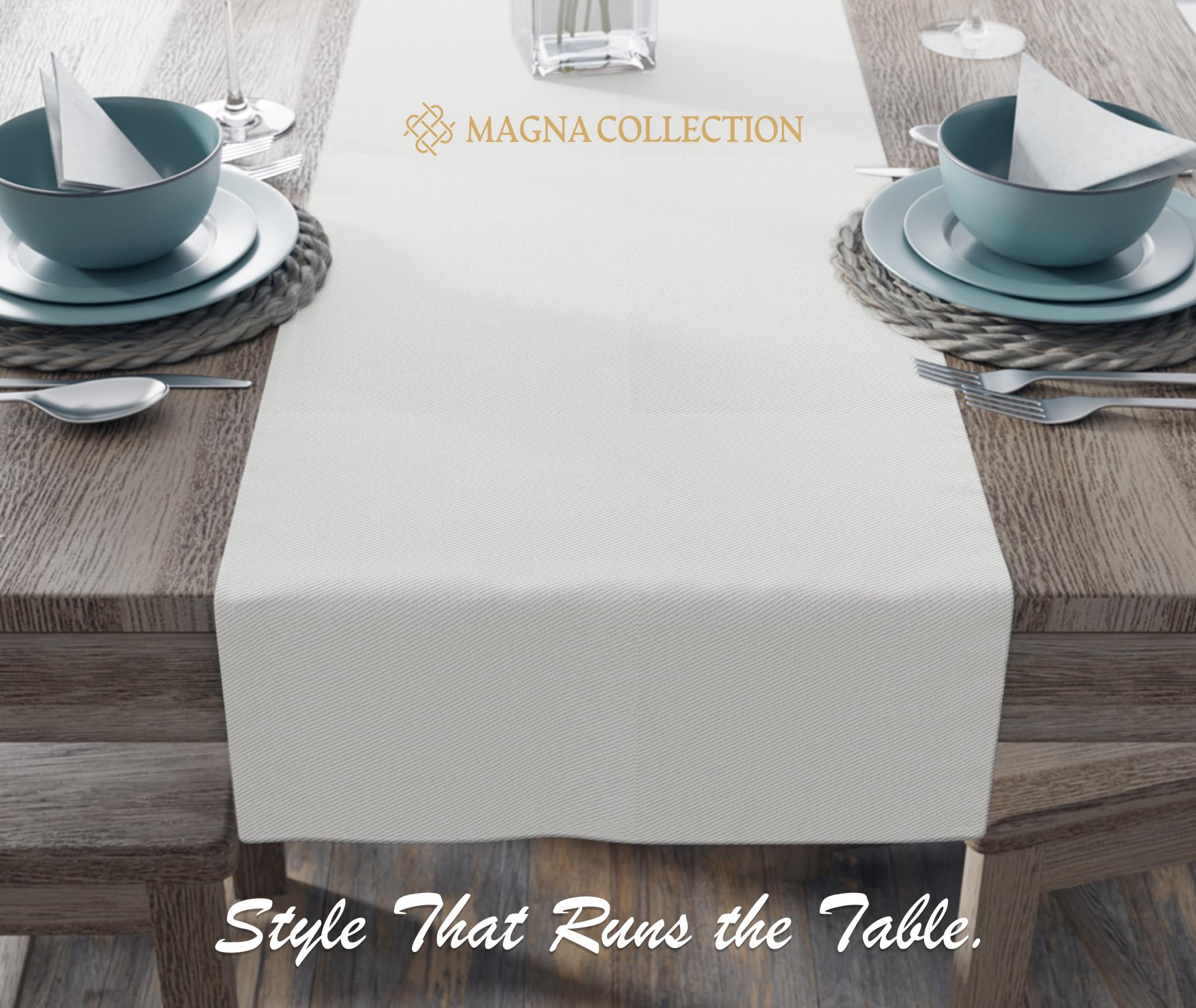 Magna Collection Table Runner, White Table Runners for Dining Table 33cm x 183cm, 100% Cotton, Durable - Image 4