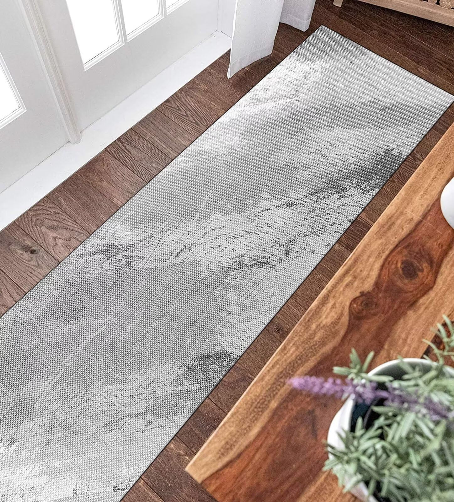 Läufer Teppich Flur Küche Grauer Teppich rutschfest 120x450cm Küchenläufer Teppichmatten Waschbar Korridor Teppichläufer Küchenteppich Schlafzimmer Esszimmer Polyester Meterware Anpassbar