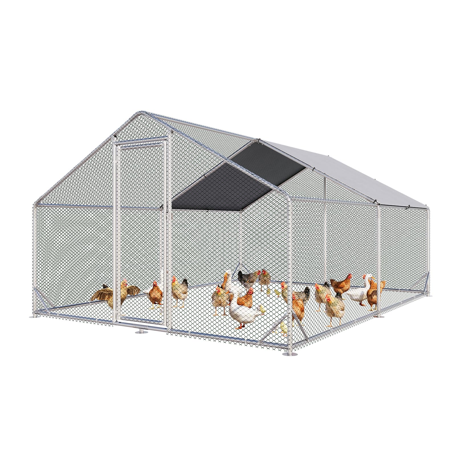 Aoxun Metal Chicken Coop, Outdoor Chicken Runs for Yard with Cover, Spire Roof Hen House Enclosure with Security Lock, Walk-in Cage Peak Hen House for Yard Farm (10x13x6.4 FT)