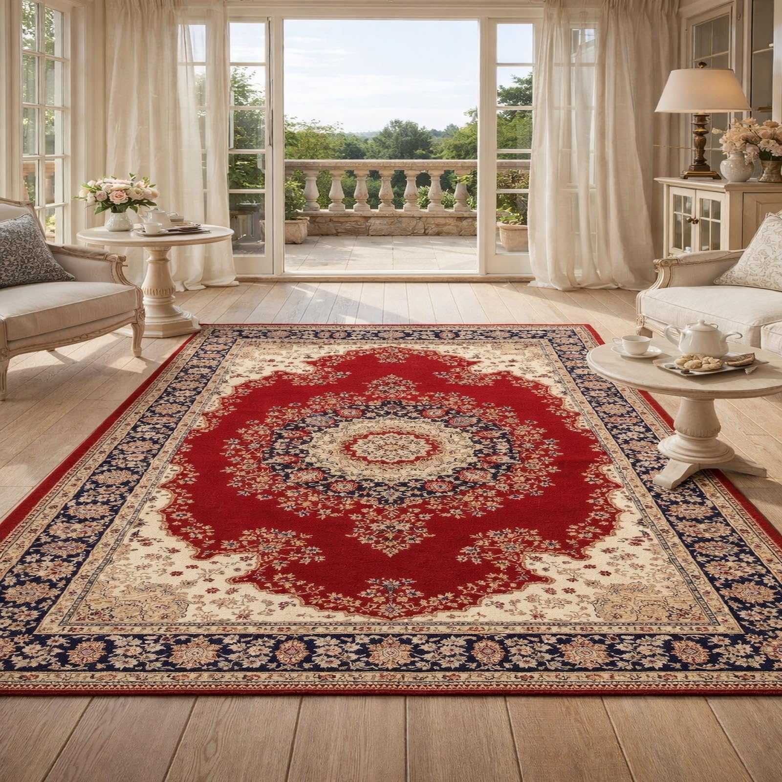 Tapis salle à manger imprimé moderne jaune bleu rouge 170x200 cm