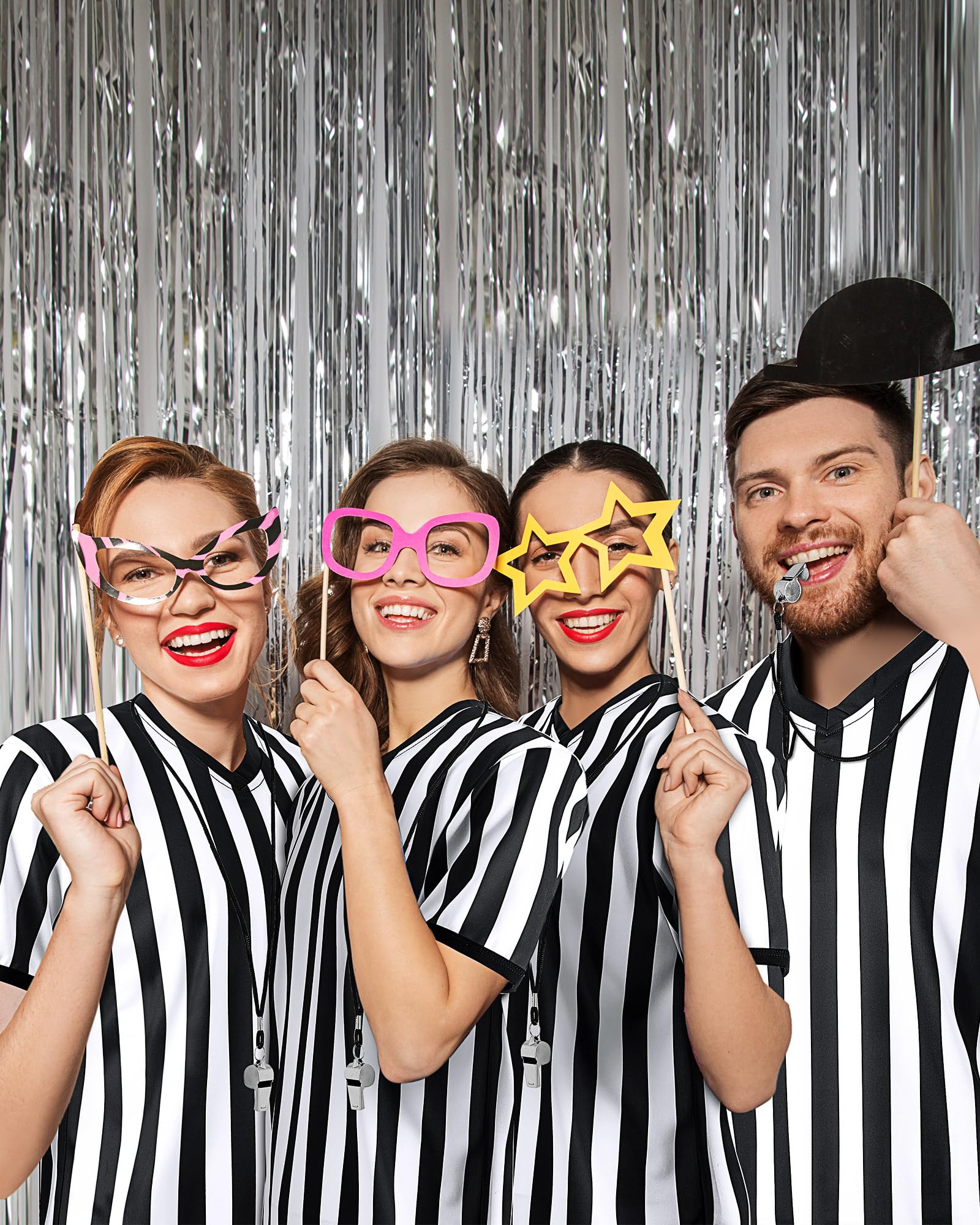 4 Paquets Chemise d'Arbitre à Rayures Blanches et Noires avec Sifflet Chemise Officielle de Costume d'Arbitre à Col en V Maillot d'Arbitre pour Hommes Football Basket-Ball (L)