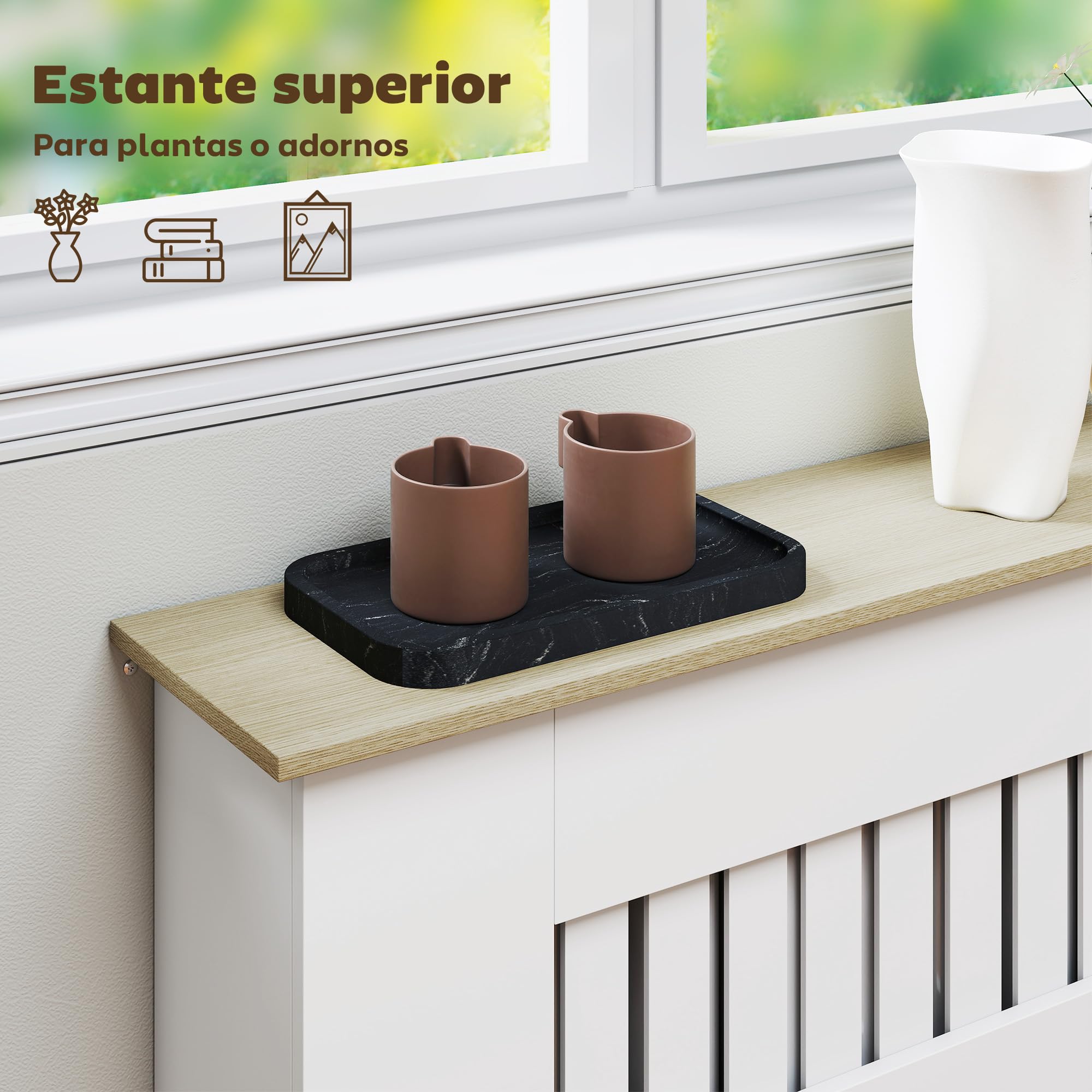 HOMCOM Cubre Radiadores, Cubreradiador de MDF, 78x19x81 cm, Cubierta para Radiador, Diseño Moderno de Listones y Nido de Abeja, para Salón, Dormitorio, Blanco