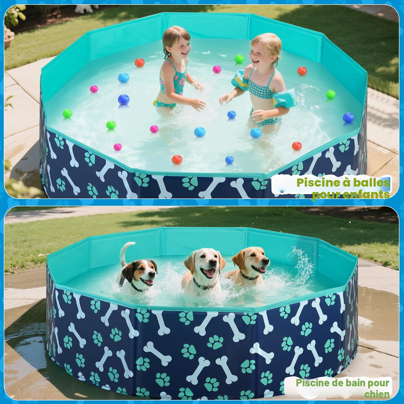 HaoVrisn Piscine pour Chien Pliable, Piscine pour Animaux Extérieur Bassin pour Grands Petits Chiens,PVC épais et Antidérapant Piscine Enfant et Animaux (120x30CM)