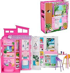 Barbie Dollhouse Playset, Getaway House with 11 Accessories Including 2 Chairs, 4 Play Areas & 360-degree Play