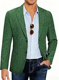 Masculino Blazer De Verão Linho, Elegante, Corte Regular, Paletó Esportivo Jaqueta Trabalho, Verde