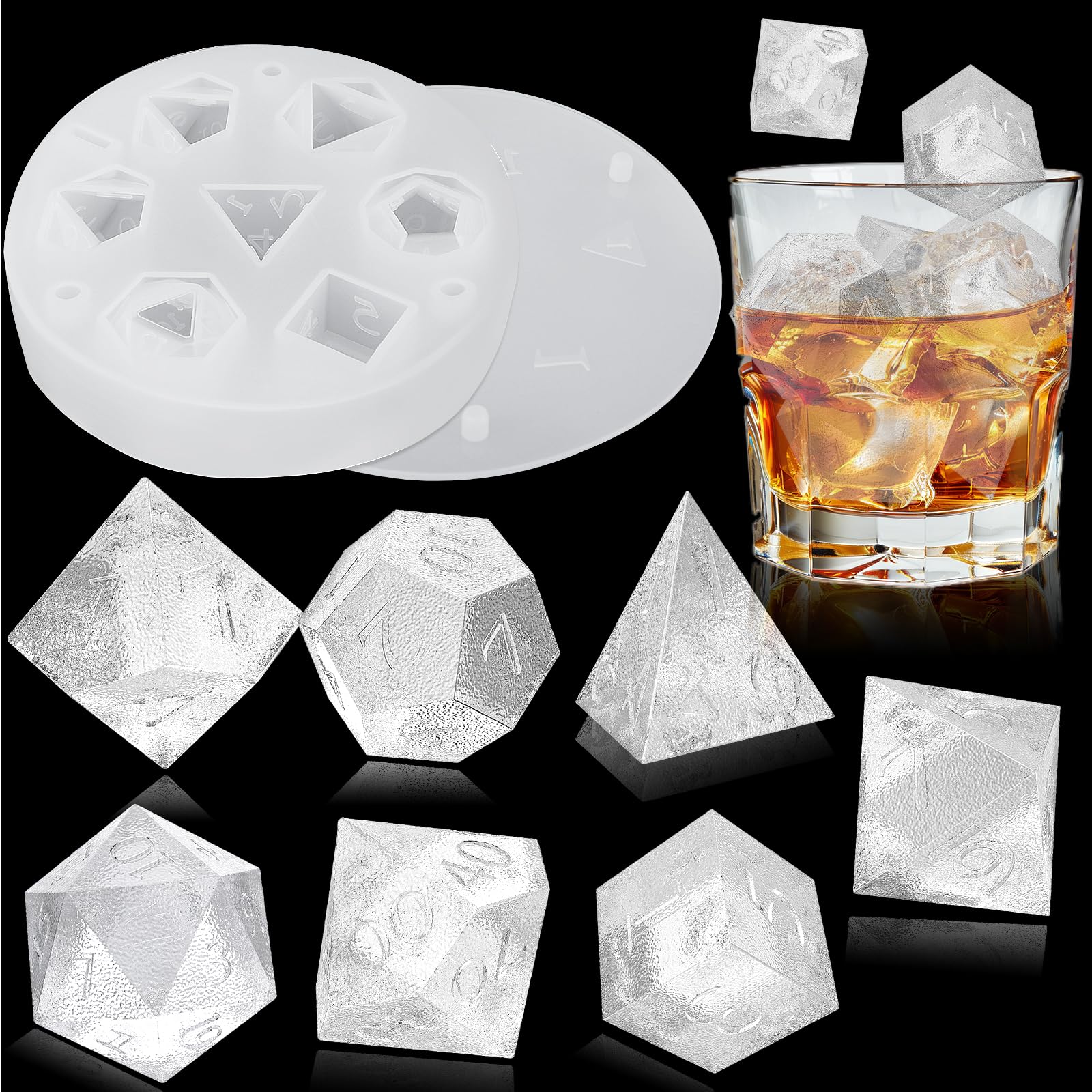 Molde de cubitos de hielo de whisky de 7 formas, dados 3D, accesorios DND para whisky, cóctel, bebida de hielo de verano, divertidos regalos DND para amantes de los juegos de mesa 8