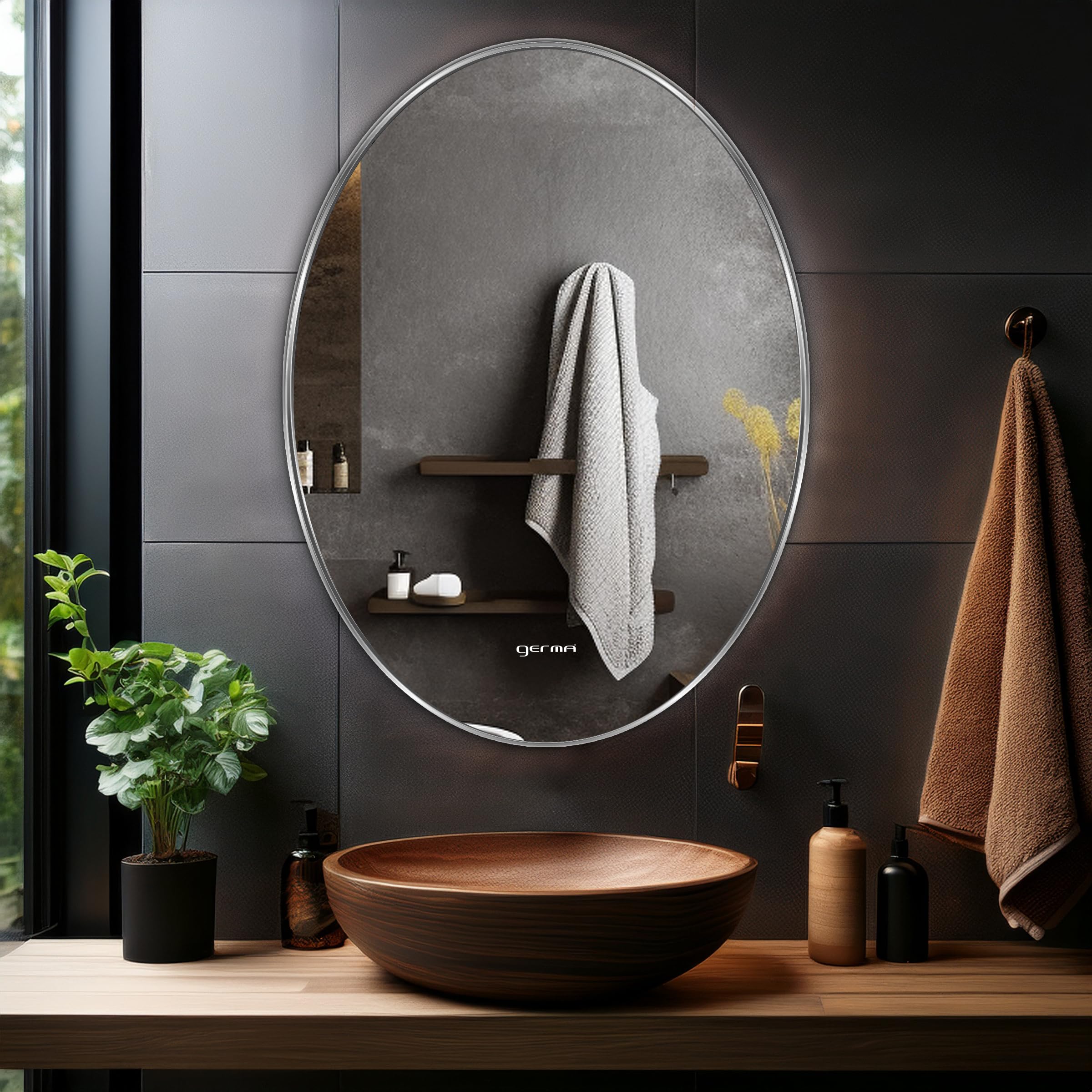 Germa Sanitarywares Oval Wall Mounted Frameless Mirror with Beveled Edges/Wall Mirror for Bathroom/Living Room/Bed Room/Dressing Room (18x24inch)-image-47