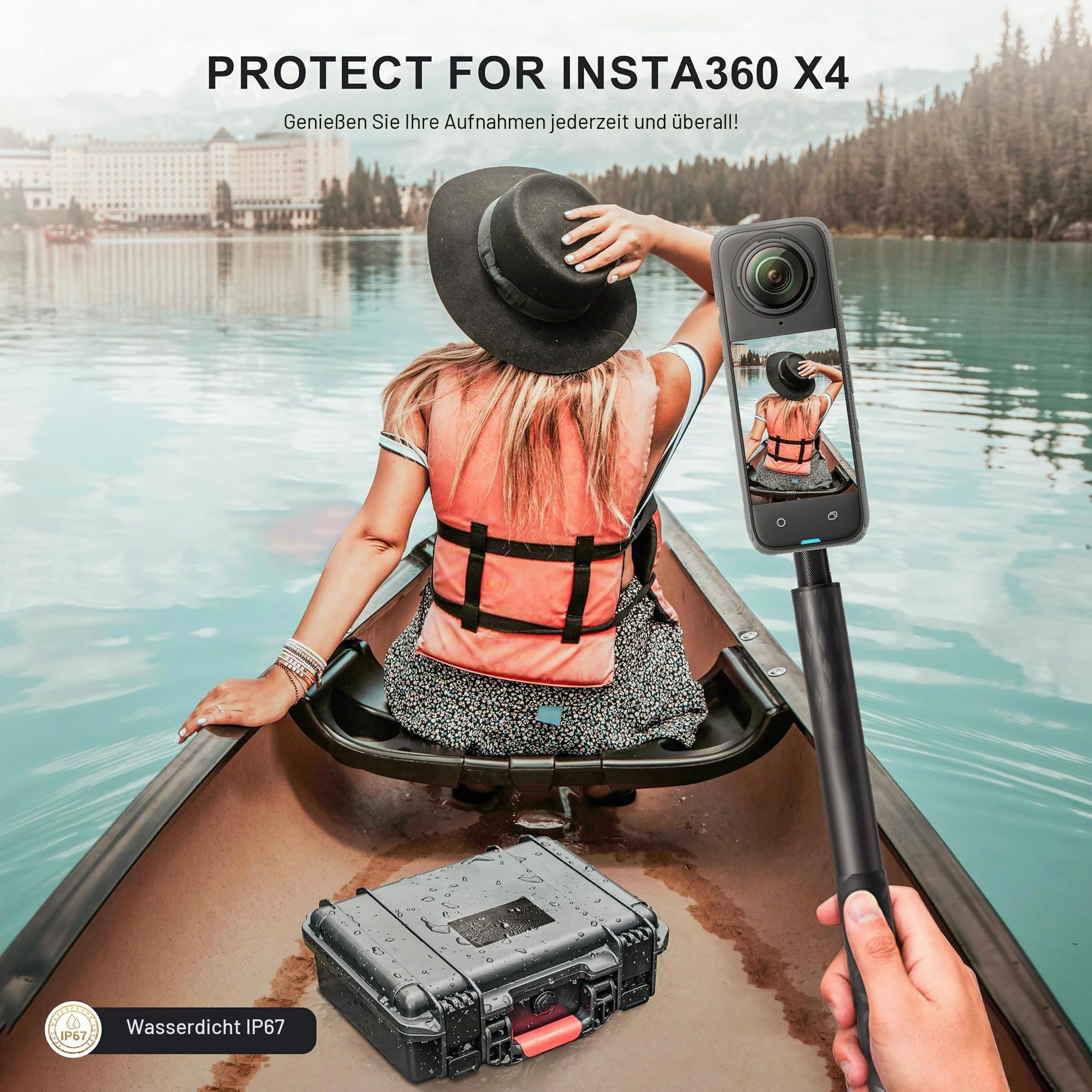 Tomat X4 wasserdichte Tasche für Insta360 X4 Doppelte Schichten Stoßfest IP67 Koffer Große Kapazität Tragetasche für Insta360 X4 Kamera und Zubehör Elegant Schwarz