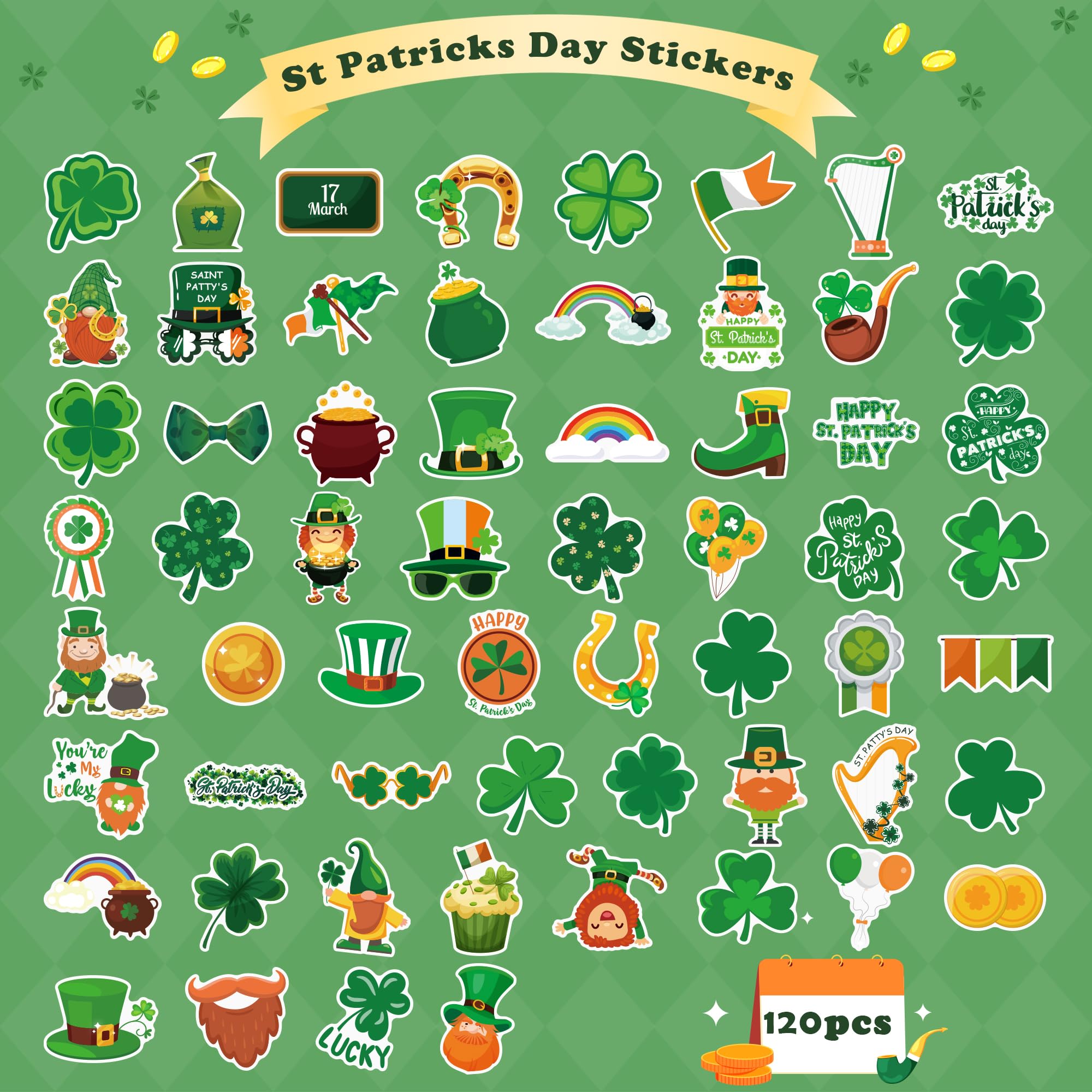 St. Patricks Day stickers, 2,5 cm, klaverblad rolsticker, zelfklevend label, knutseldecoratie, klaverblad etiketten