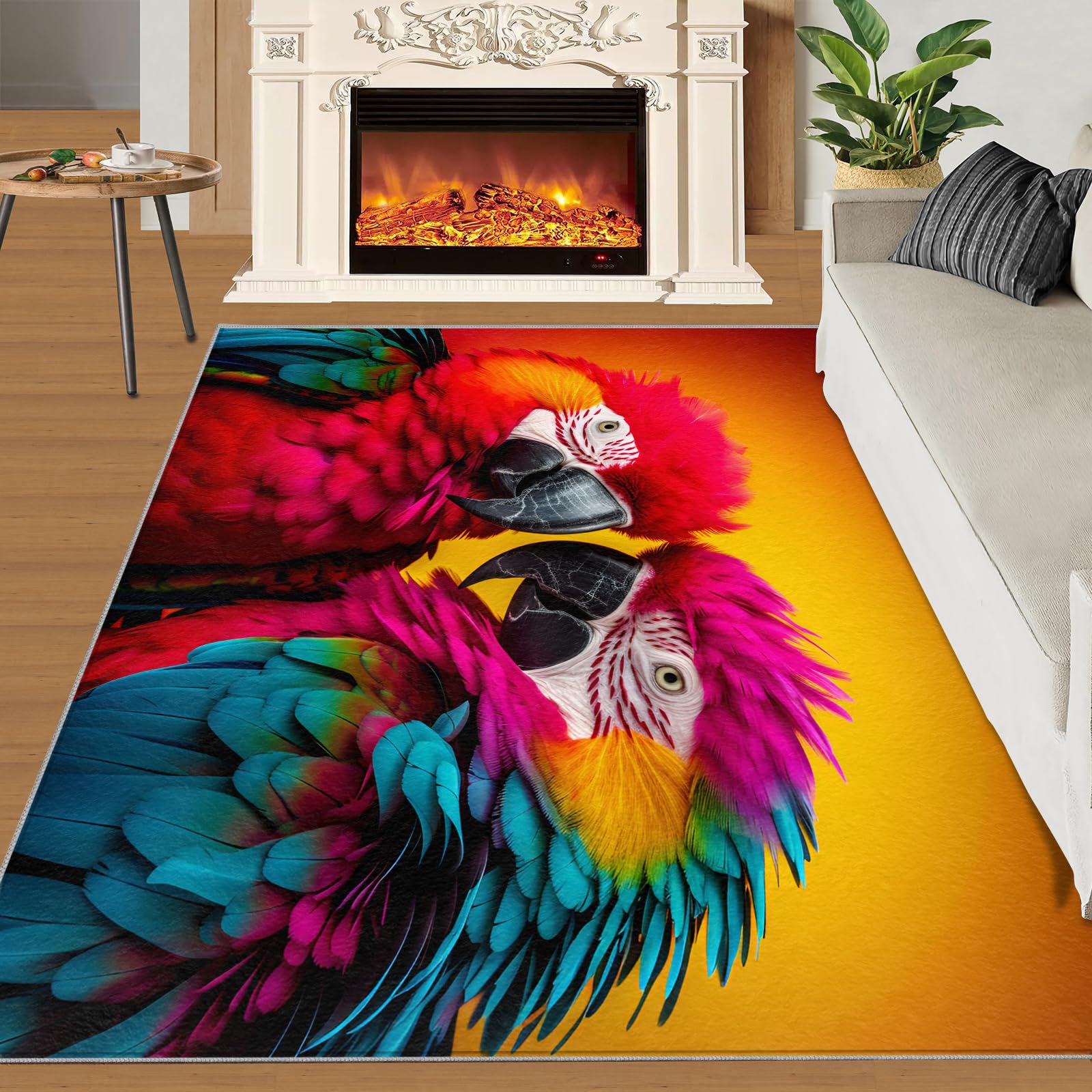 SANSJI Colorful Parrot Rugs for Bedroom 80x150 Rug, Tropical Bird Area Rugs for Living Room, Kids Girls Boys Rug Non Slip Washable Rug, Animal Multicolor Stain Resistant Carpet for Playroom