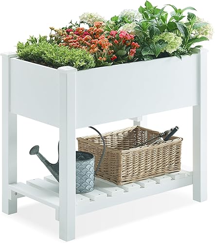 Mutaomay Maceta elevada para jardín al aire libre con patas, mejor que el cedro y poliestireno con estante de almacenamiento para hierbas y