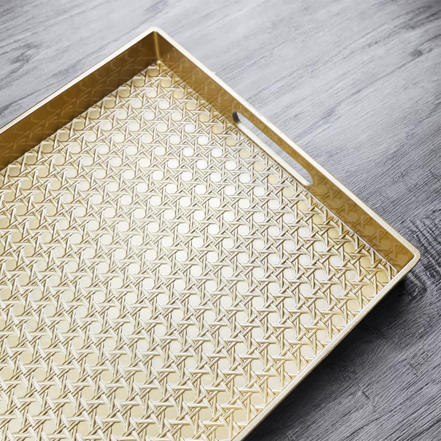 Gold Decorative Coffee Table Tray, Rectangular Plastic Serving Tray with Handles for Living Room, Ottoman, Bathroom, 15.7"*10.2" - Image 4