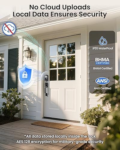 Miniatura 9 de TEEHO TE012W-H - Cerradura inteligente WiFi para puerta de entrada sin llave con asa, cerradura de cerrojo de huellas dactilares con código, juego