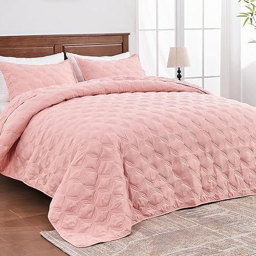 Litanika Juego de ropa de cama tamaño California King, color rosa rubor, colcha ligera de gran tamaño, funda de cama bohemia para decoración de cama