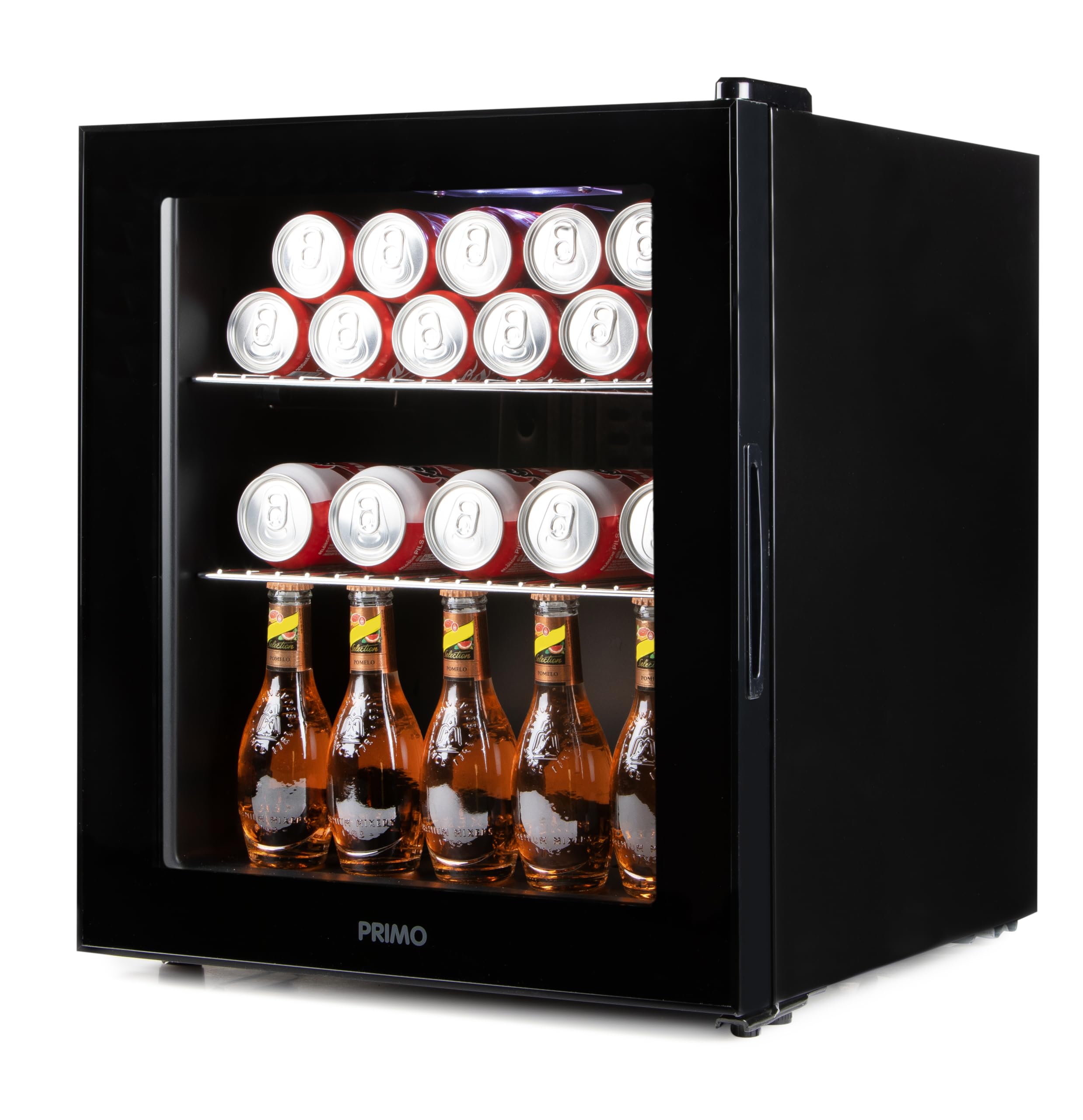 PRIMO PR178BC - Frigorifero per bevande, minibar, mini frigo, porta vetrata, posa libera, 46 l, D, nero
