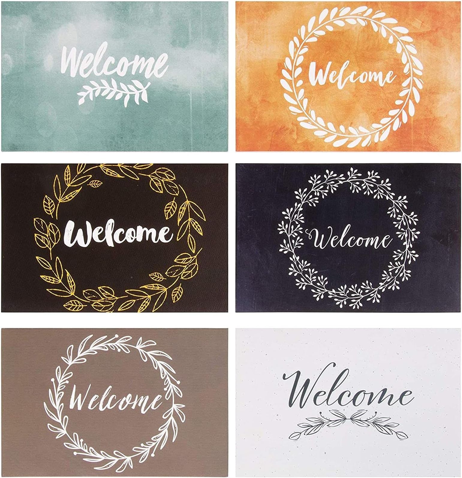 48 Pack Welcome Cards Bulk with Envelopes, 6 Wreath Designs for Guests, Team, Employees, New Home, Wedding (10x15 cm)