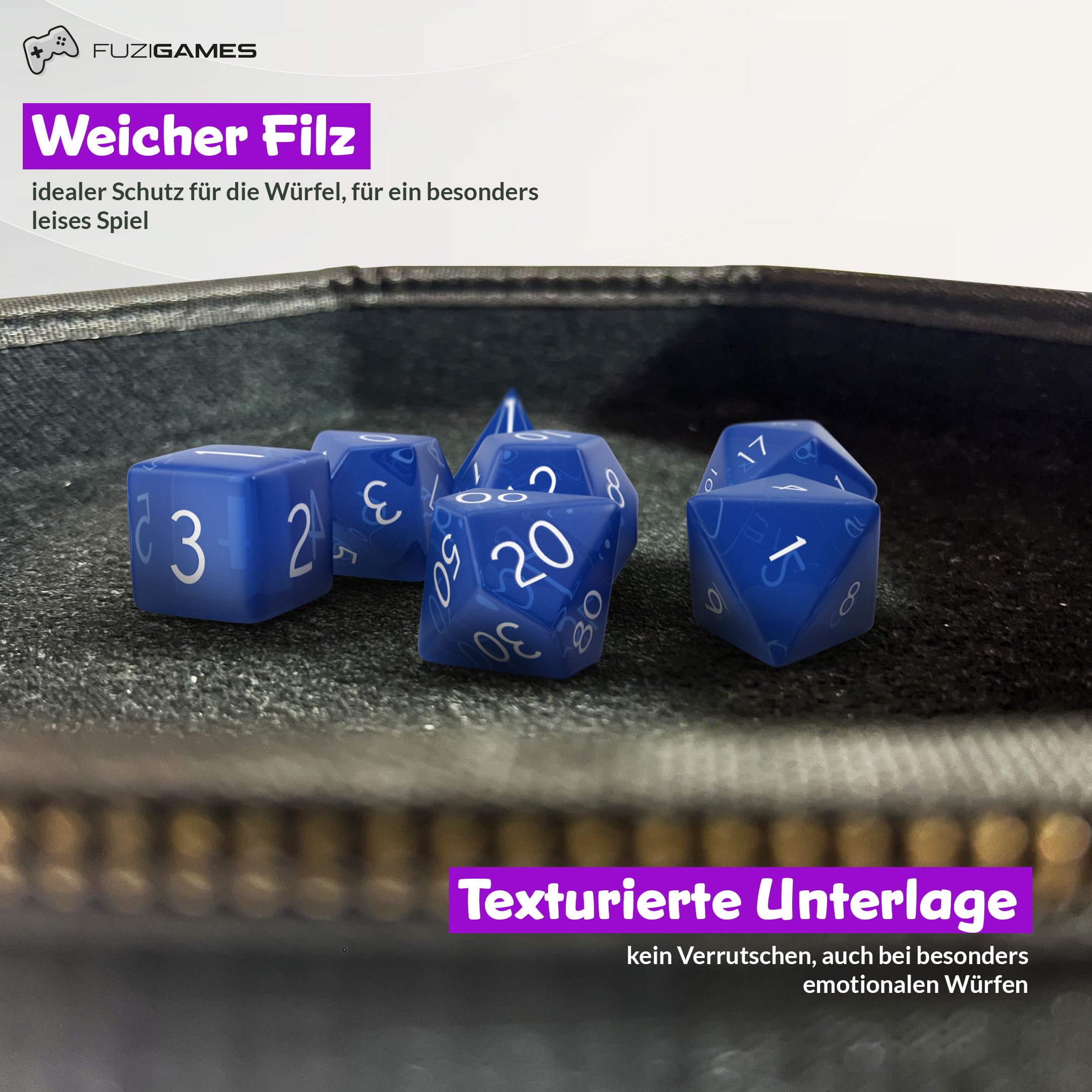 DND Würfelbrett Würfelspiel Zubehör - Rund Würfel unterlage - Dice Tray mit filzunterlage bis Dungeons and Dragons, Kniffel, Würfelpoker | Aufbewahrungsbox bis würfel