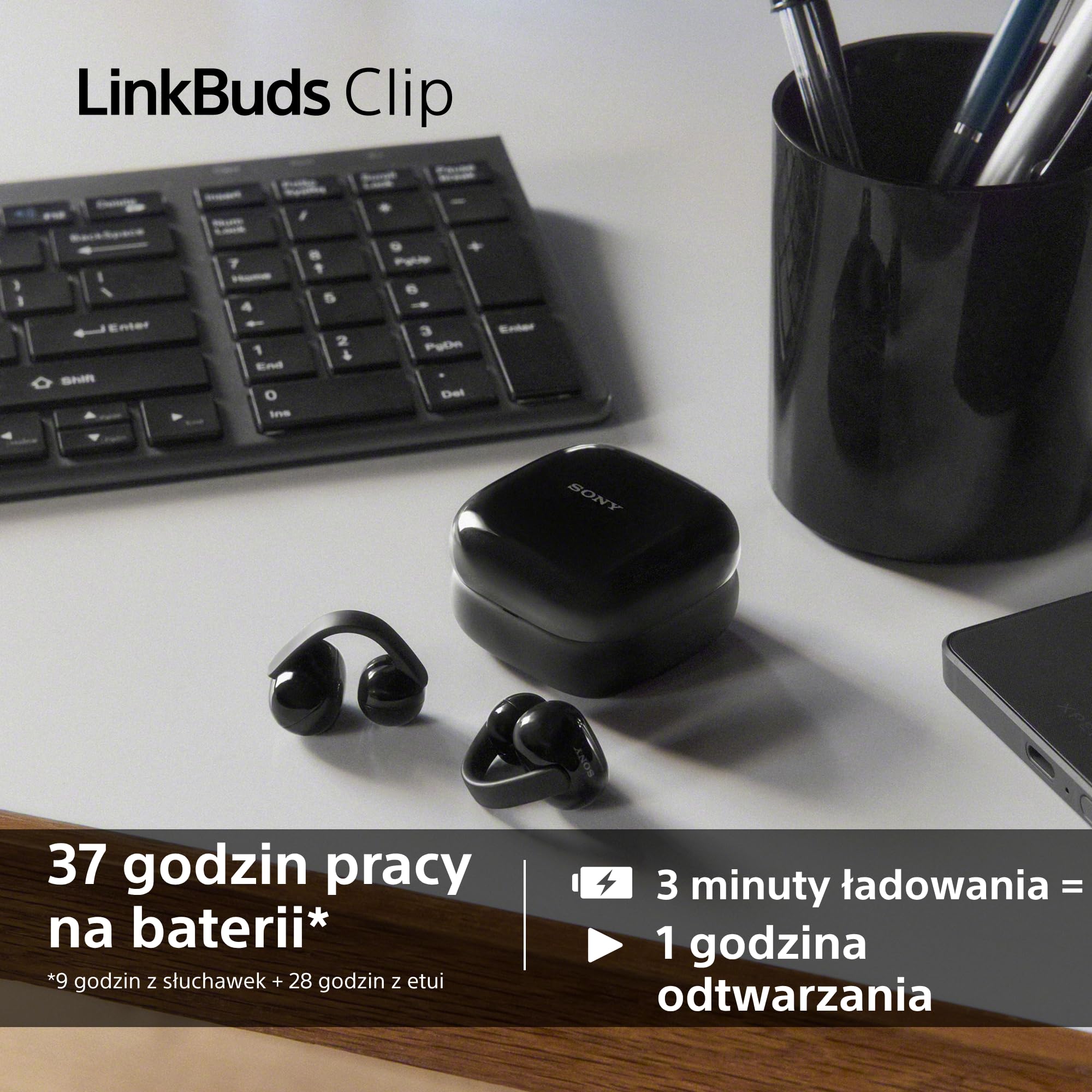 Sony LinkBuds Clip otwarte słuchawki z klipsem, 3 tryby słuchania i bogate brzmienie, IPX4, wyraźne rozmowy, do 37 h na baterii, asystent AI, sterowanie dotykiem, iOS i Android – Lawendowe