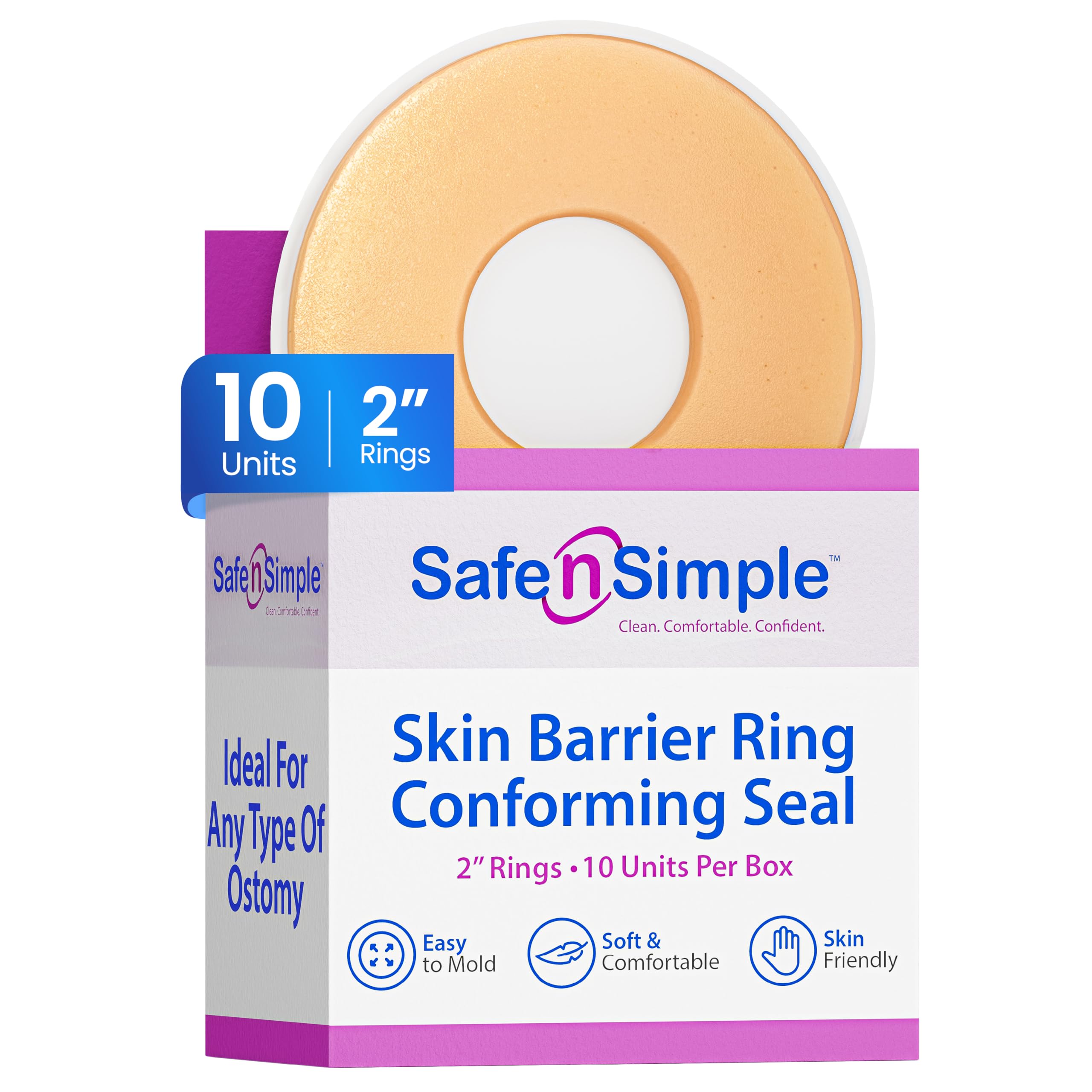 Safe n' Simple Conforming Adhesive Seals -2 Inch - Pack of 10 - Stoma Barrier Rings Barrier - Cohesive Skin Barrier - Accessories for Ostomy-Colostomy-Ileostomy- Supplies