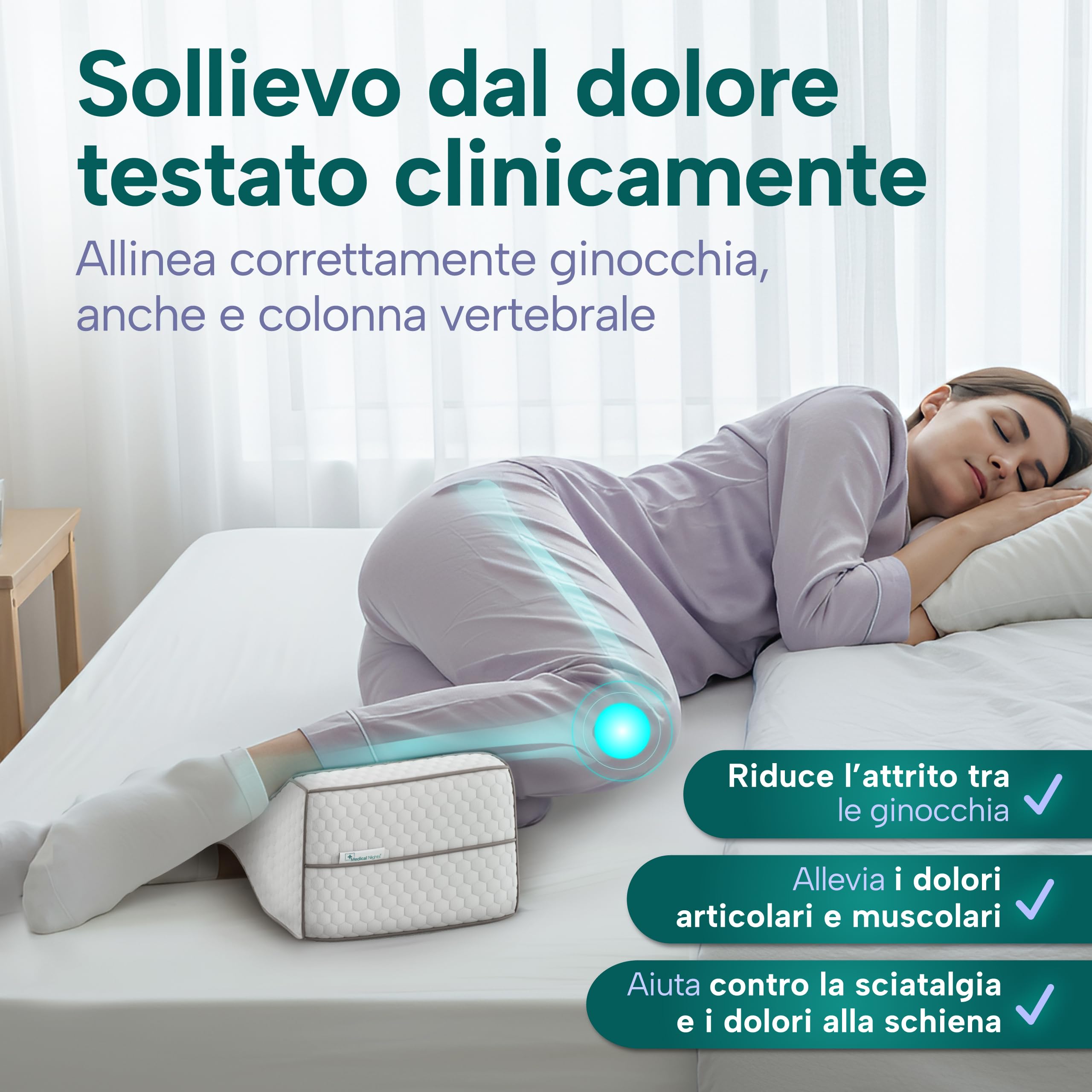 TRIXES Cuscino Ergonomico Per Ginocchia In Memory Foam Con Chiusura A Strappo, Cuscino Per Dormire Tra Le Gambe, Cuscino Gravidanza E Maternità, Supporto Per Schiena E Gambe, Aiuto Per Sciatica E Crampi, Fodera Rimovibile E Lavabile, 26x21 Cm, Bianco - 5
