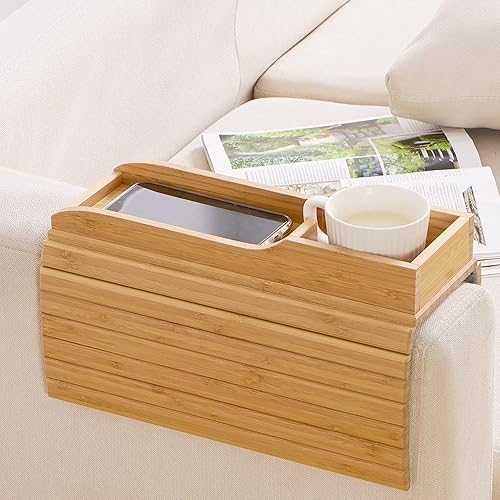 Miniatura 2 de GEHE Soporte para taza de sofá, soporte para bebidas de sofá que se cae, bandeja de bambú natural para reposabrazos, más seguro para tu familia,