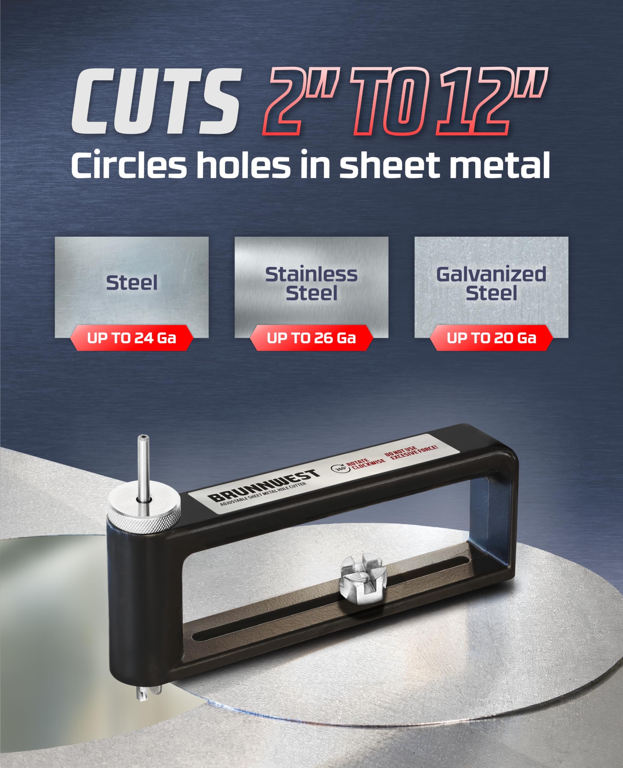 BRUNNWEST Adjustable Sheet Metal Hole Cutter with 4 EXTRA BITS, Sheet Metal Circle Cutter, Sheet Metal BRUNNWEST Adjustable Sheet Metal Hole Cutter with 4 EXTRA BITS, Sheet Metal Circle Cutter, Sheet Metal