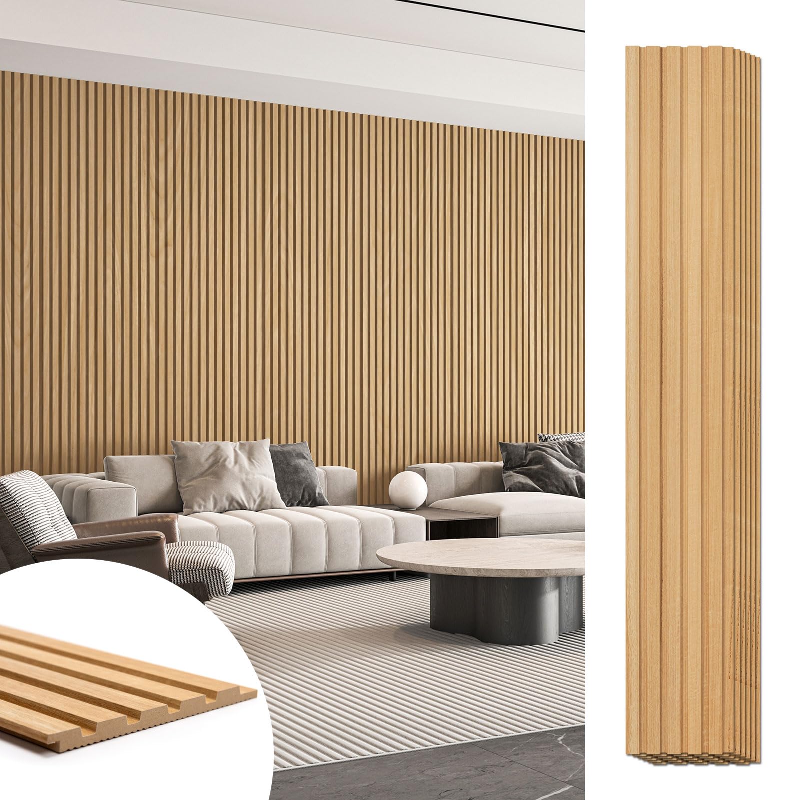Photo 1 of Art3d 6-Piece Wood Slat Panels for Stylish Interior Decor and Ceiling Decoration, MDF 3D Textured Panel for Ceiling and Wall,Size 94.6 x 7.4 in-Boxwood