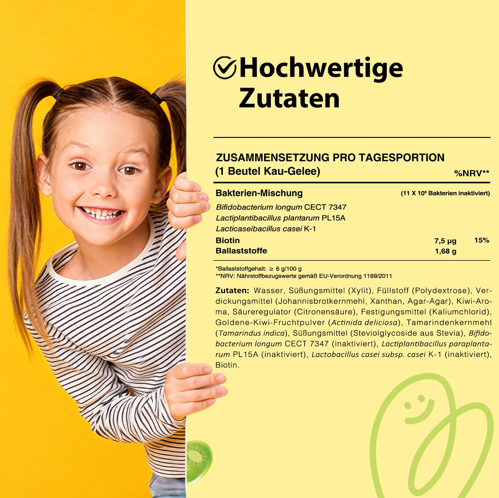 inne Mikrobiom Popokiwi Kau-Gelee - für Kinder - Darmbakterien & Darmflora Kinder zum Darmaufbau - Verdauungshelfer mit Milchsäurebakterien, Biotin & Ballaststoffen - Kiwi - 30 Stk