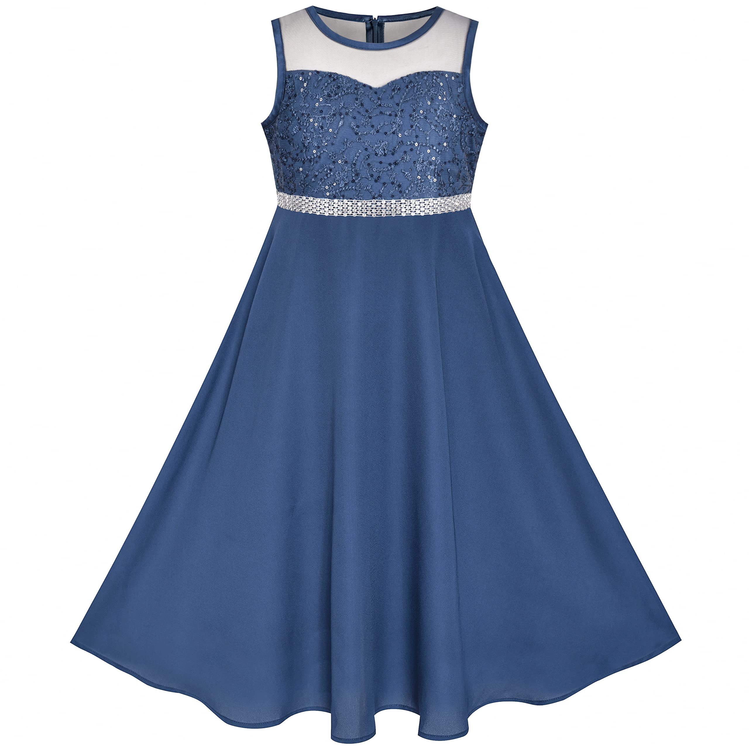 Sunny Fashion Vestido para niña Diamante de imitación Gasa Dama de Honor Baile Pelota Maxi Vestido 6-14 años