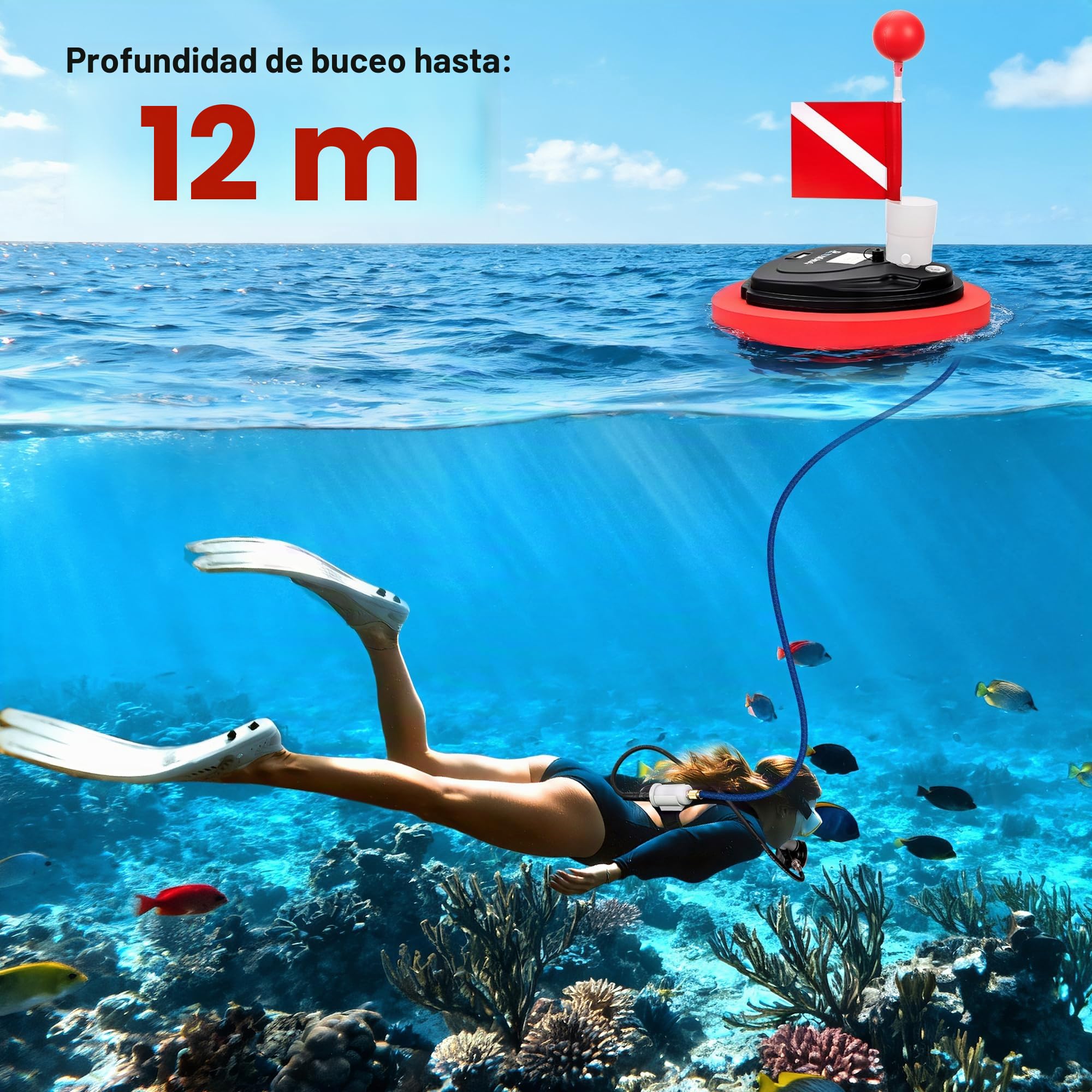 TUDIVING Ventilador de Buceo Mejorado, Tanque de Buceo Recargable portátil Impermeable 3.5H/5H con regulador de respiración, Equipo de Buceo